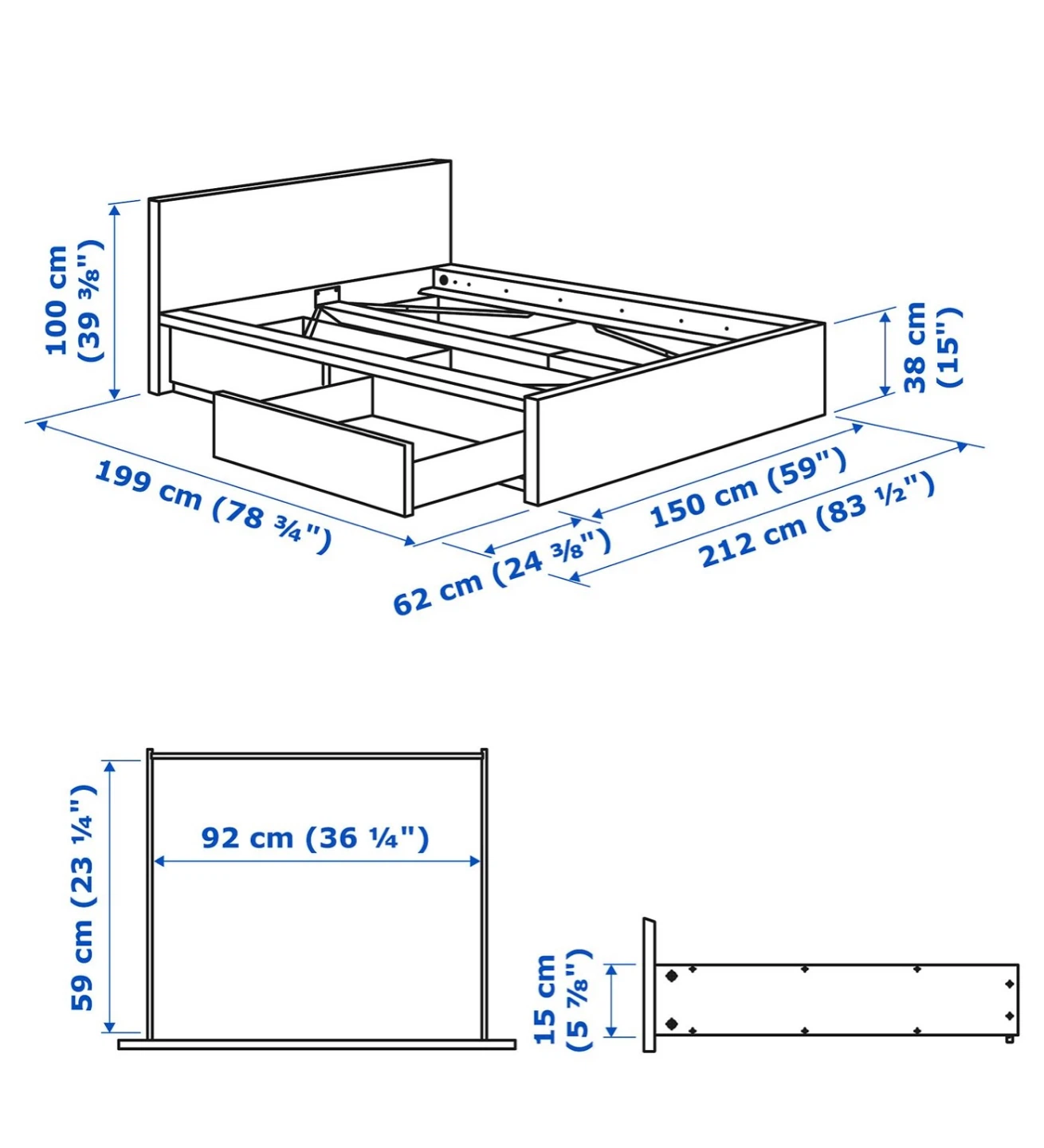 Queen Size Bed Frame with Drawers - photo 3