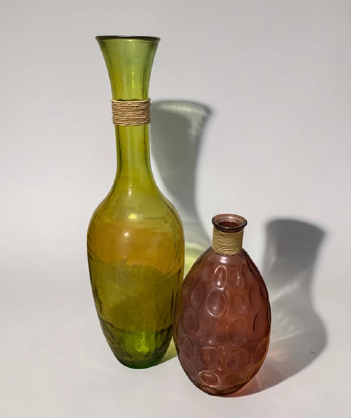 Set of 2 Glass Vases - Green and Brown