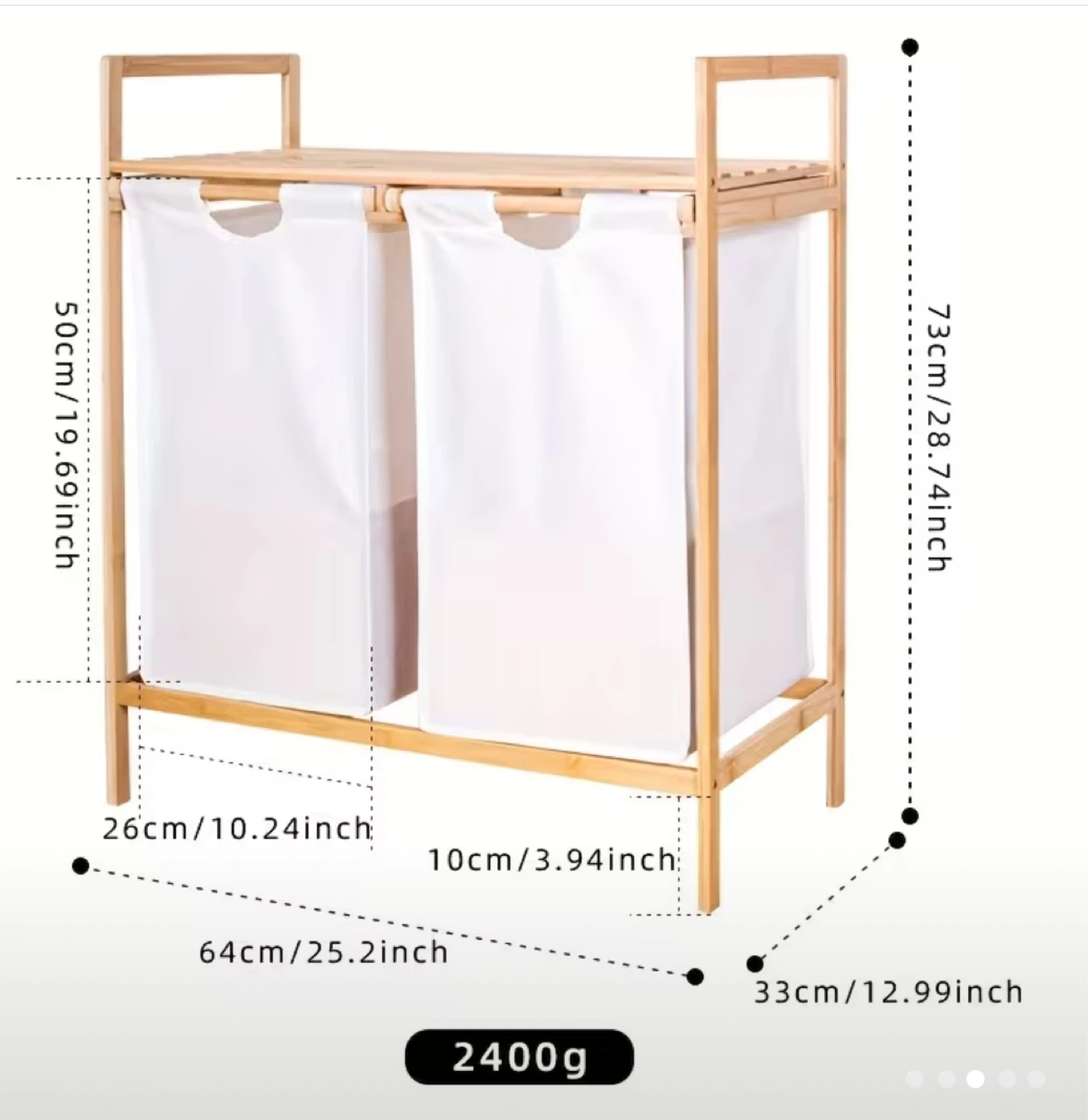 Bamboo Laundry Sorter with 2 Baskets - photo 2