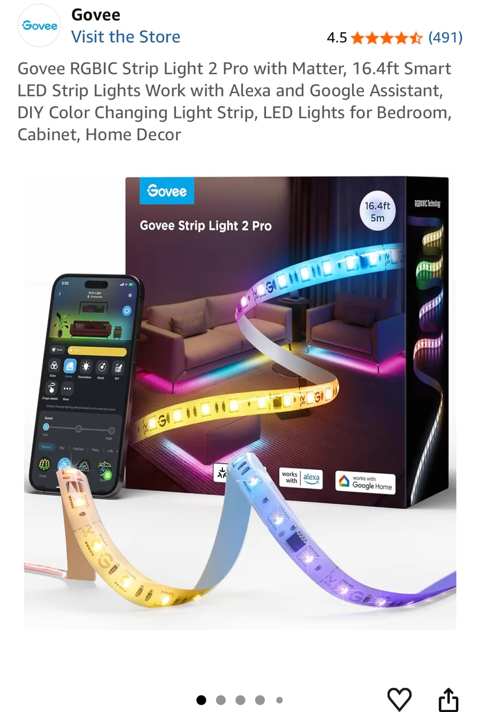 Govee Strip Light 2 Pro RGBIC LED Smart Lights 16.4ft