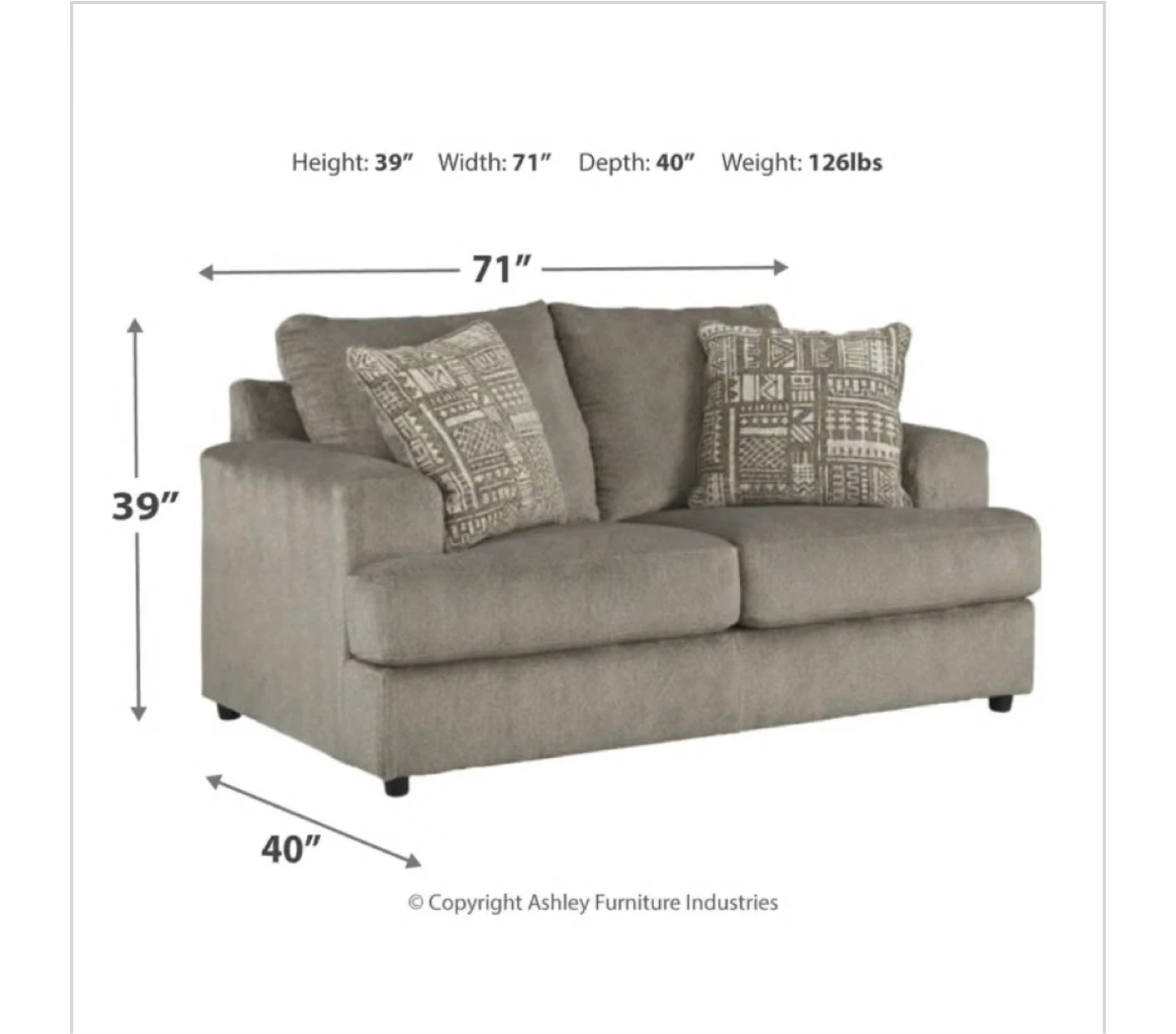 Ashley Furniture Loveseat Sofa - Grey
