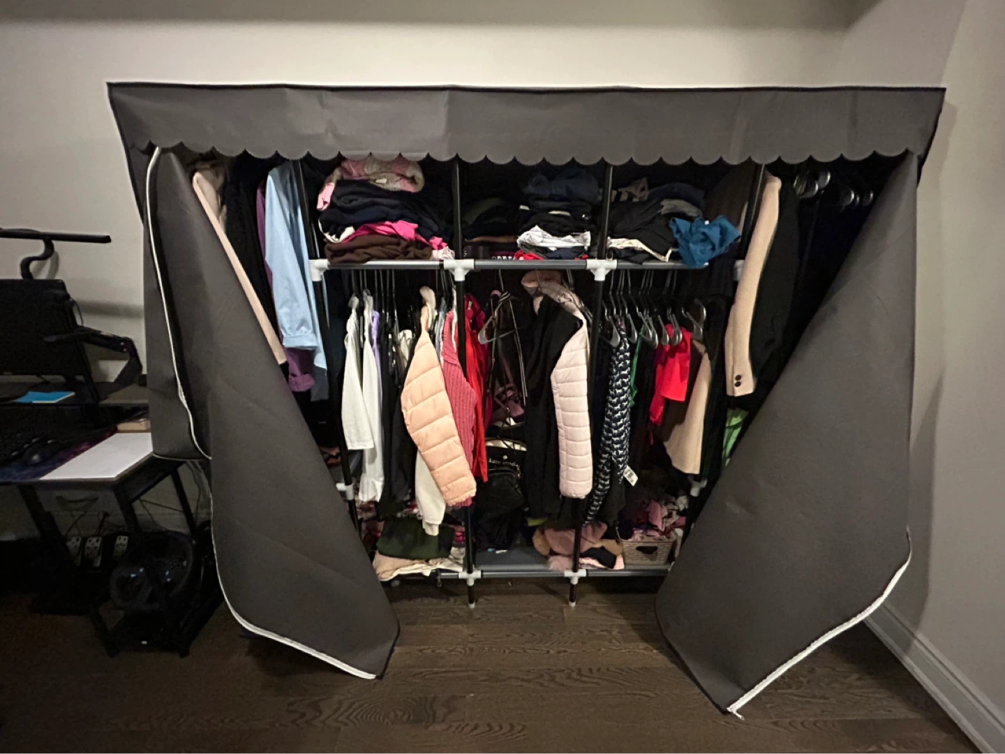 Grey Portable Wardrobe with Shelves - photo 3