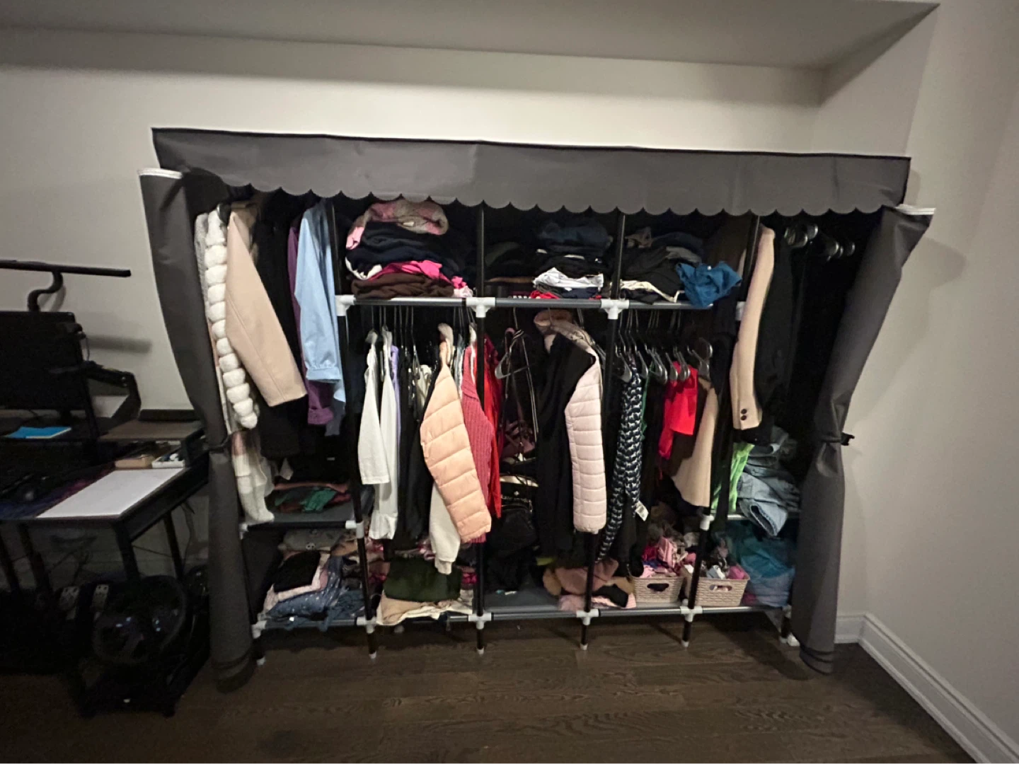 Grey Portable Wardrobe with Shelves - photo 4