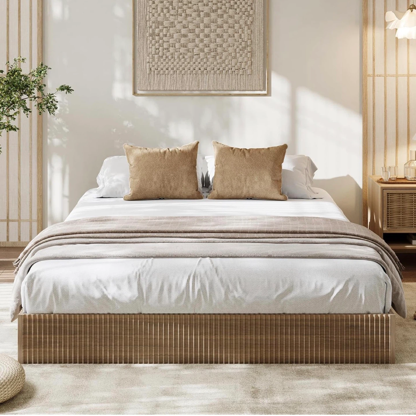 NEW - Wooden Fluted Platform Bed Frame - California King
