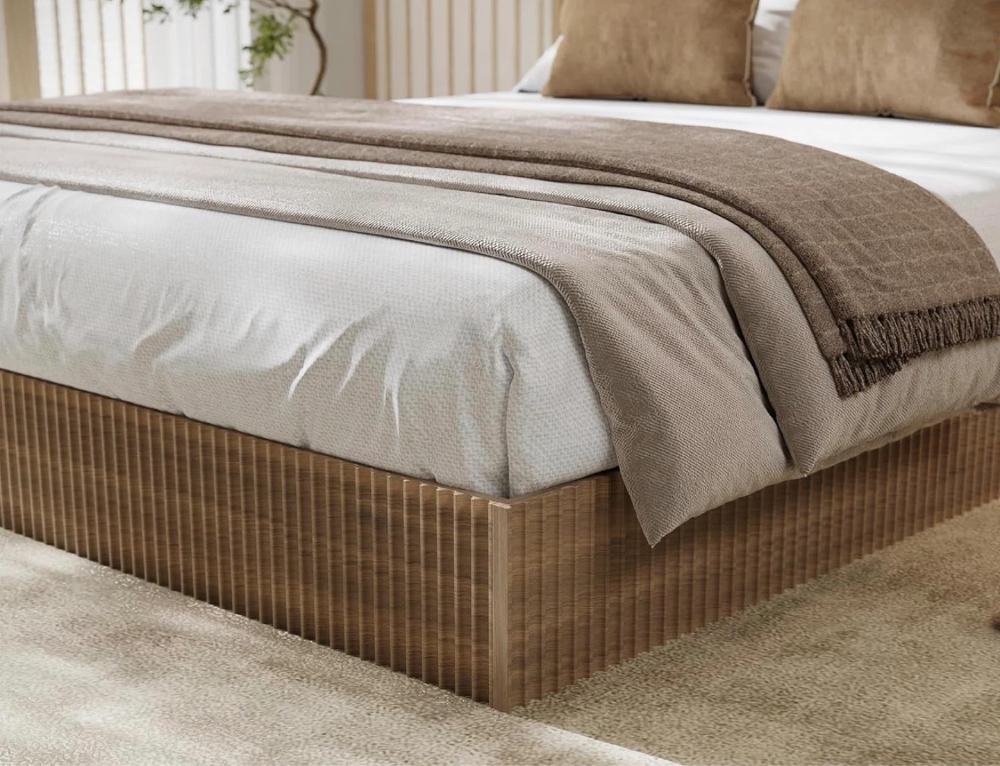 NEW - Wooden Fluted Platform Bed Frame - California King - photo 2