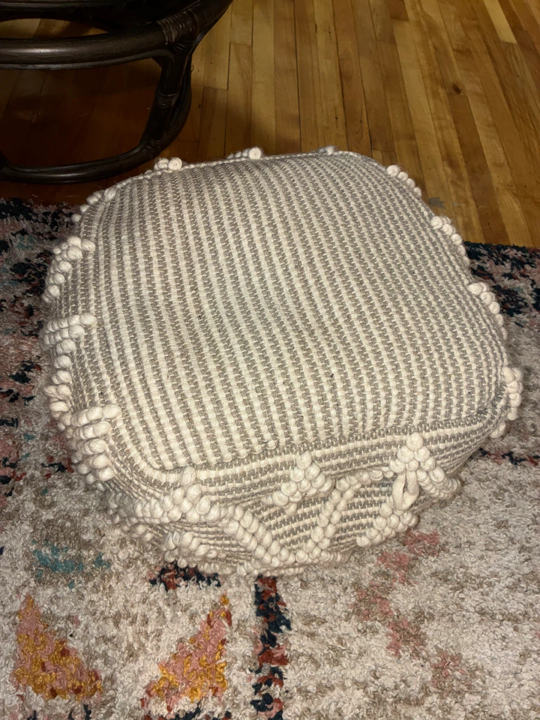 Striped Pouf Ottoman with Tassels