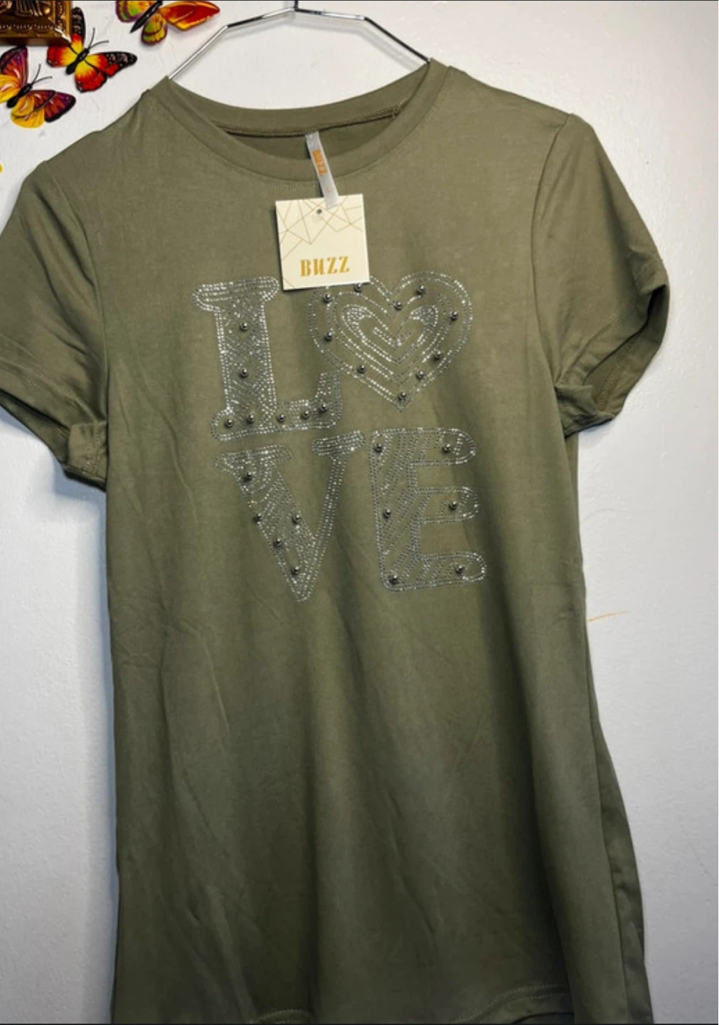 Buzz "LOVE" Graphic Tee - Olive Green - photo 3