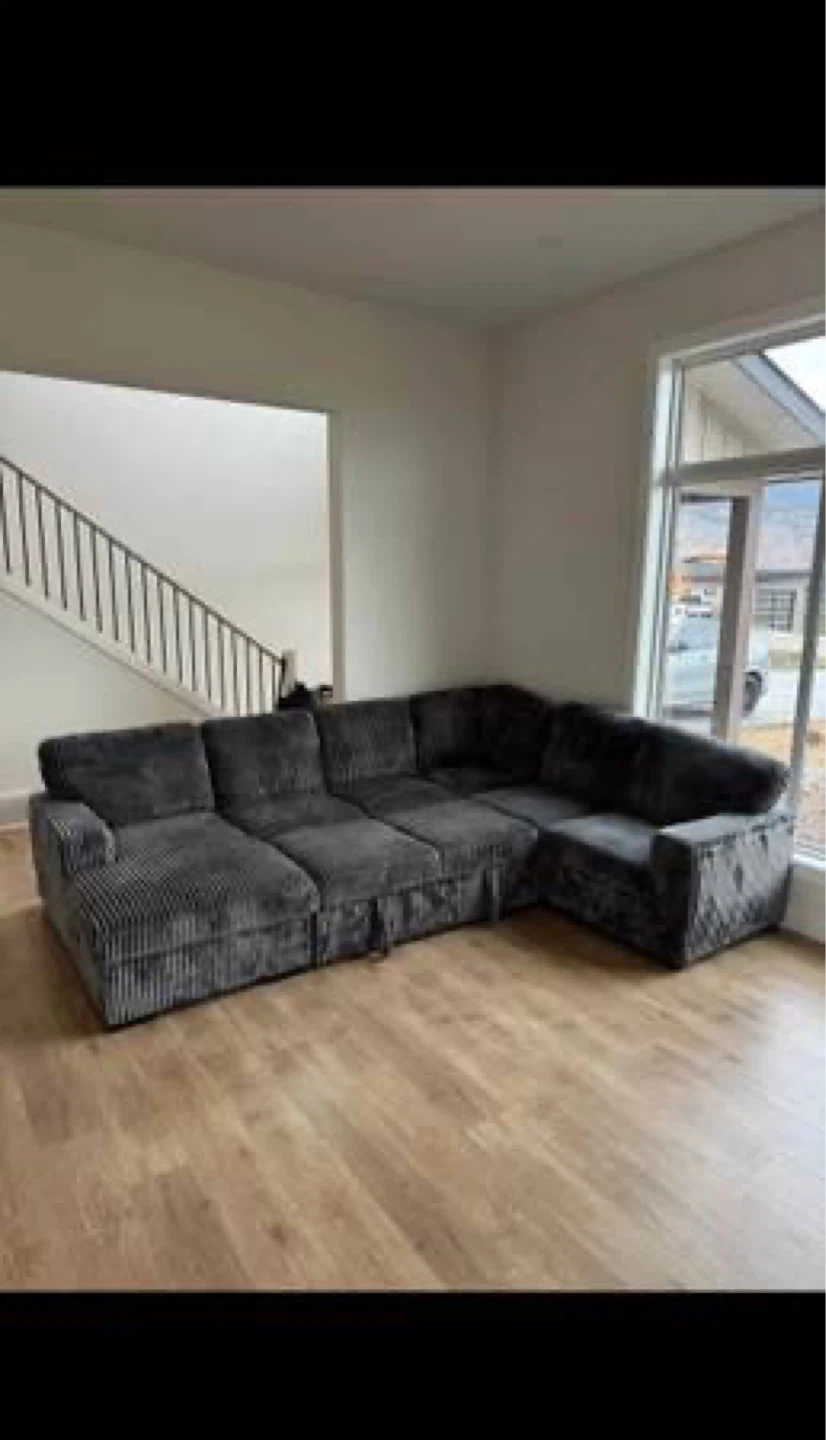 Grey Corduroy Sectional Sofa with Storage - photo 2