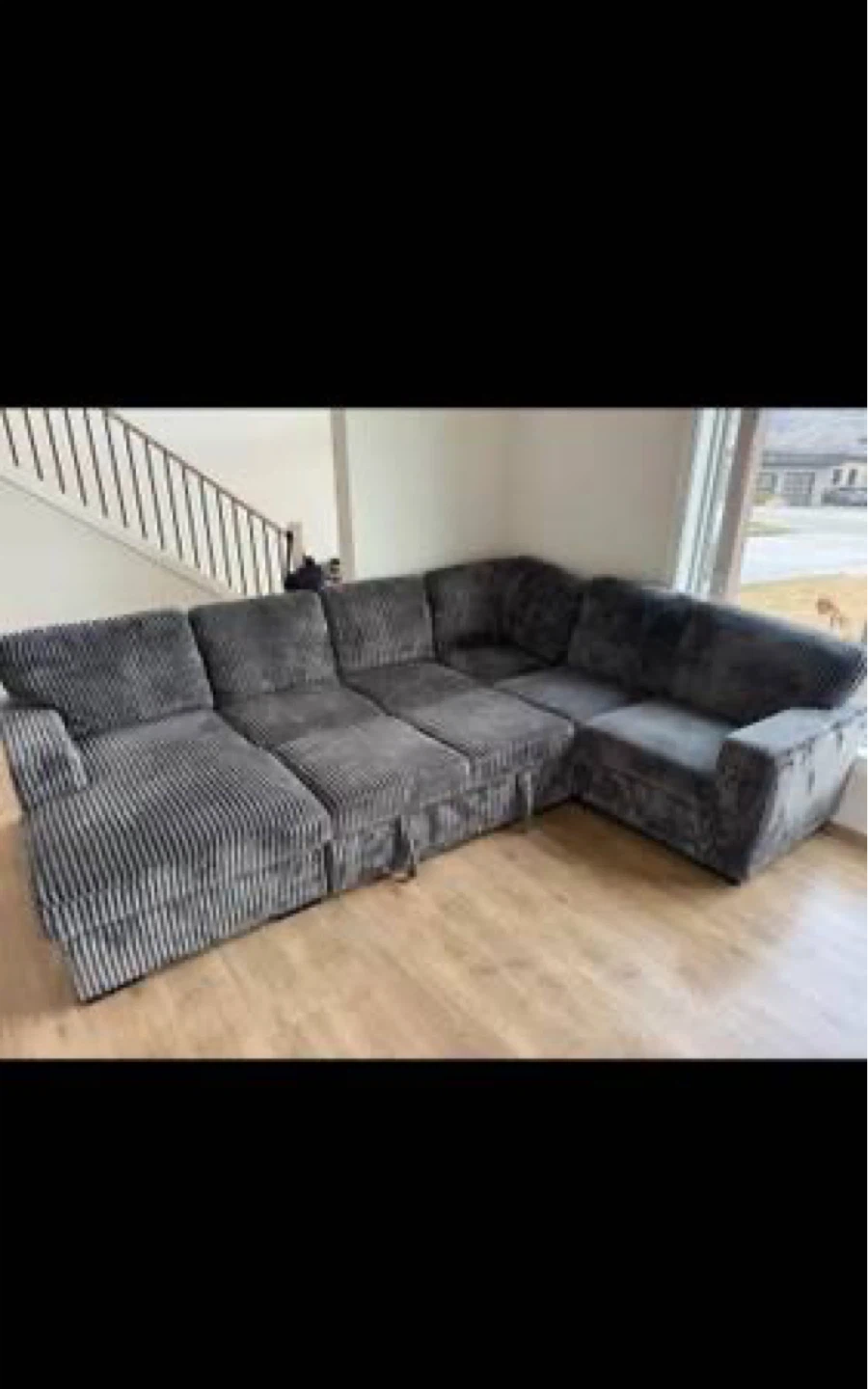 Grey Corduroy Sectional Sofa with Storage