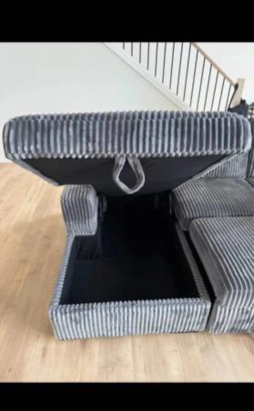 Grey Corduroy Sectional Sofa with Storage - photo 3