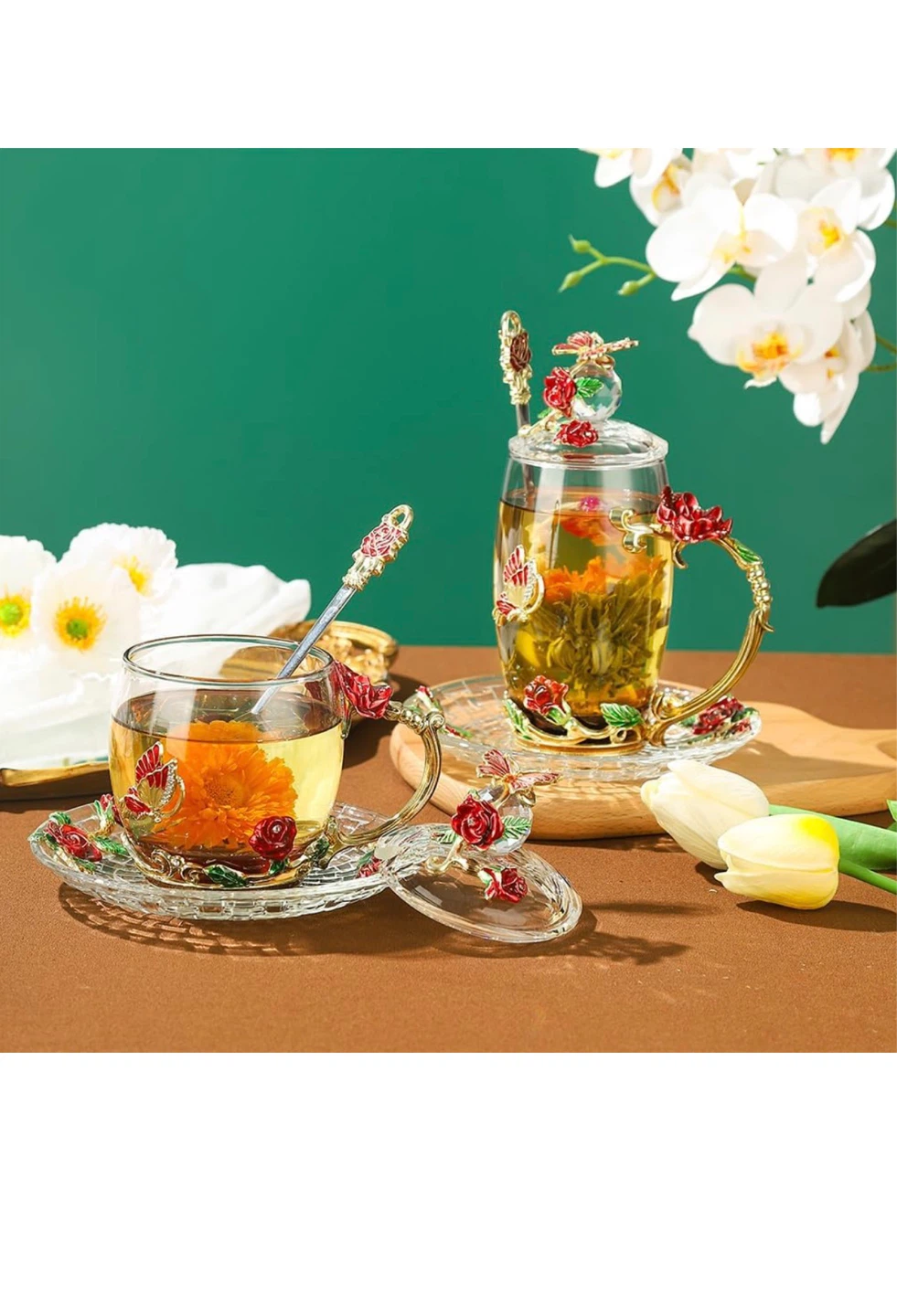 Fancy Glass Tea Cup with Lid Saucer - photo 4