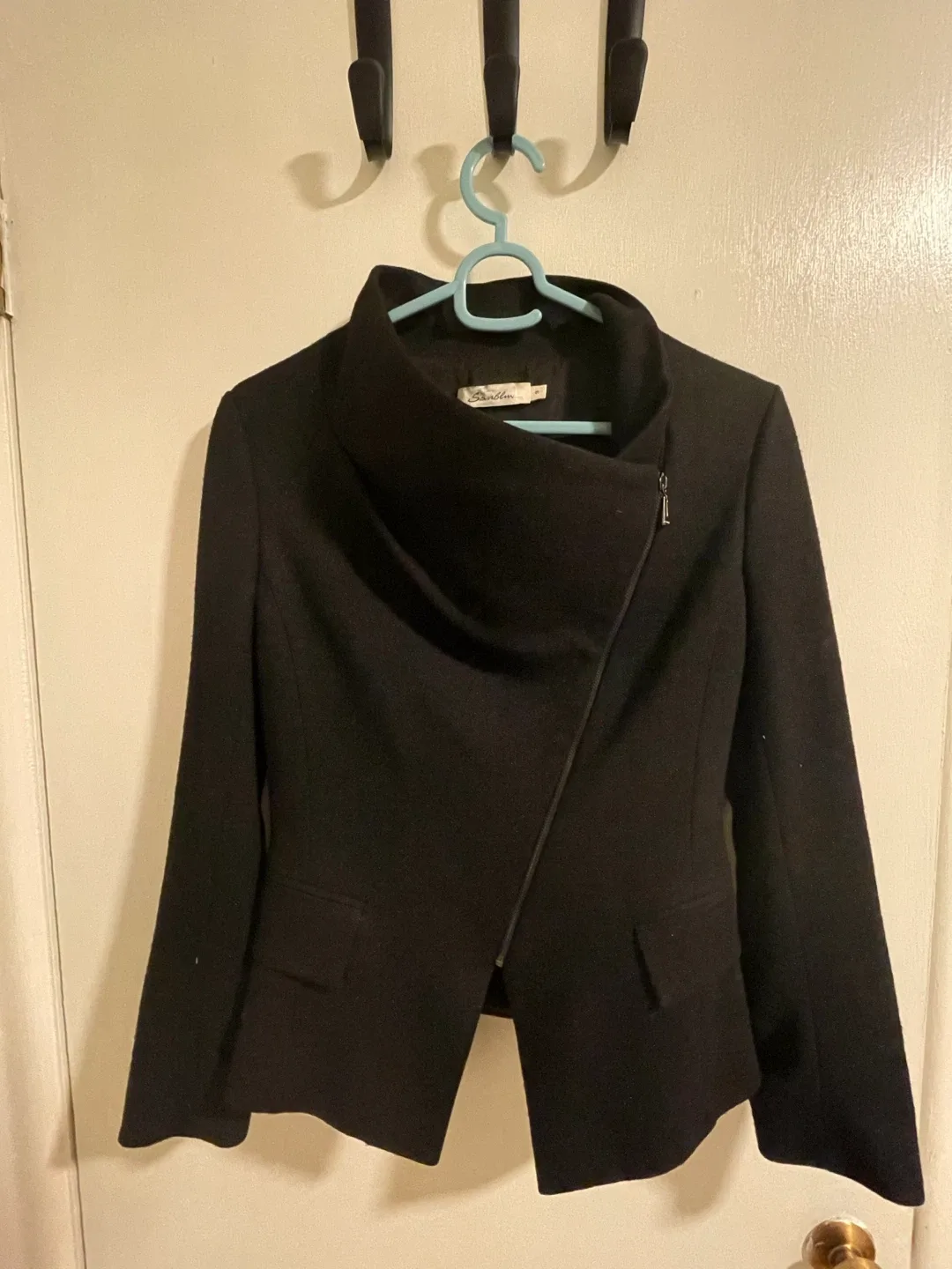 Sevalm Black Sparkle Asymmetrical Zip Blazer Jacket Size S