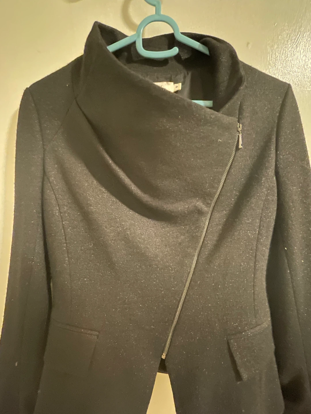 Sevalm Black Sparkle Asymmetrical Zip Blazer Jacket Size S - photo 2