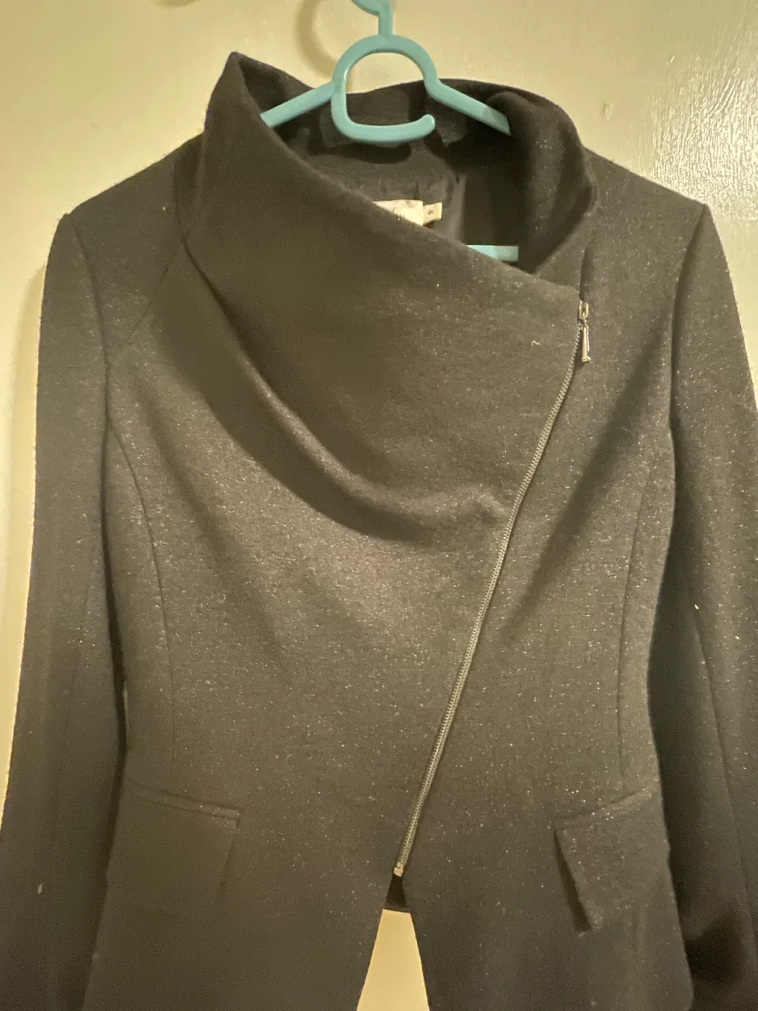 Sevalm Black Sparkle Asymmetrical Zip Blazer Jacket Size S - photo 2