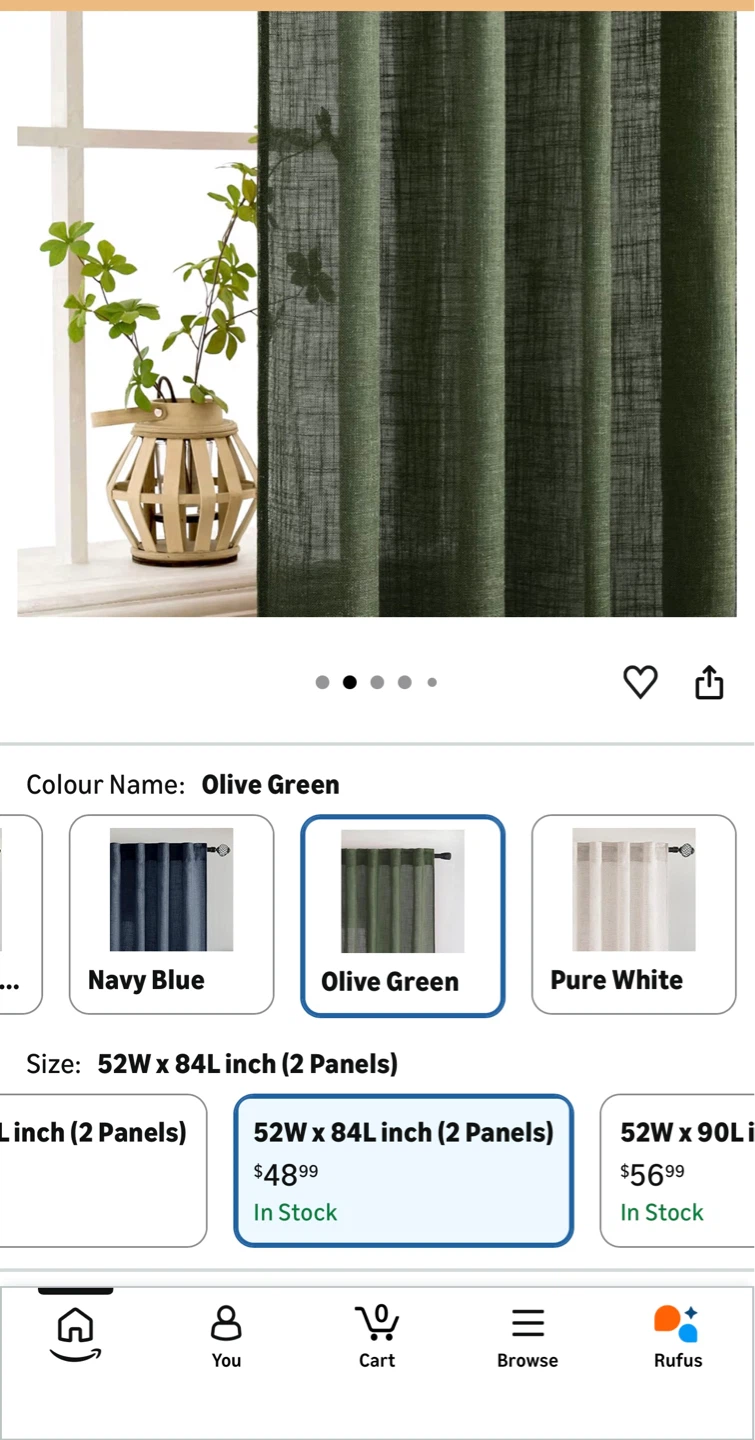 Brand new Olive Green Linen Blend Curtains (2 Panels) - 52"x84"