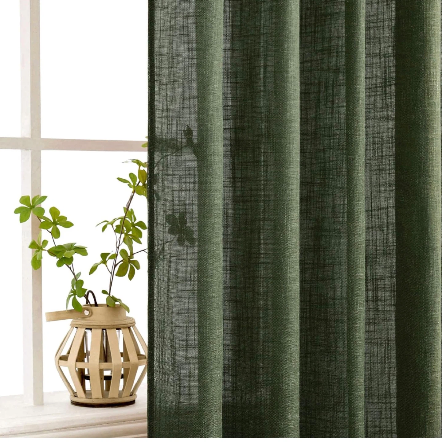 Brand new Olive Green Linen Blend Curtains (2 Panels) - 52"x84" - photo 2