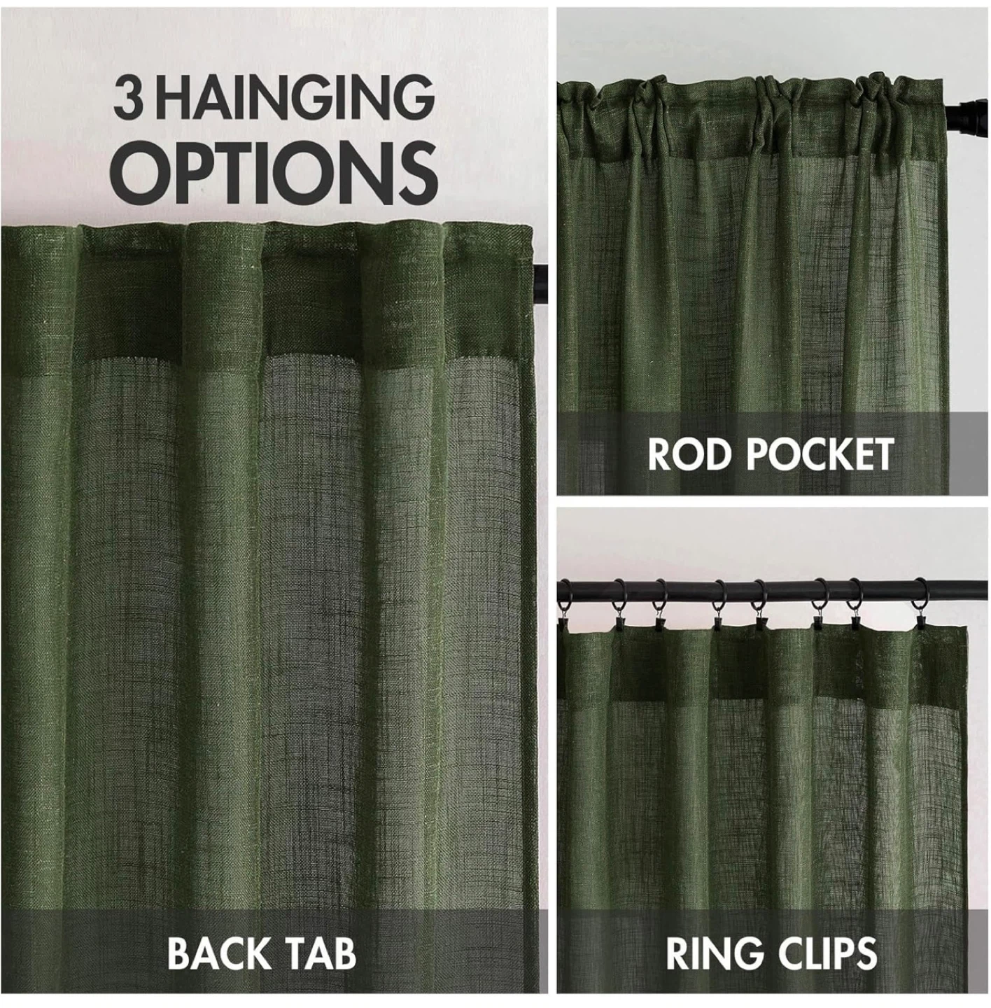 Brand new Olive Green Linen Blend Curtains (2 Panels) - 52"x84" - photo 3