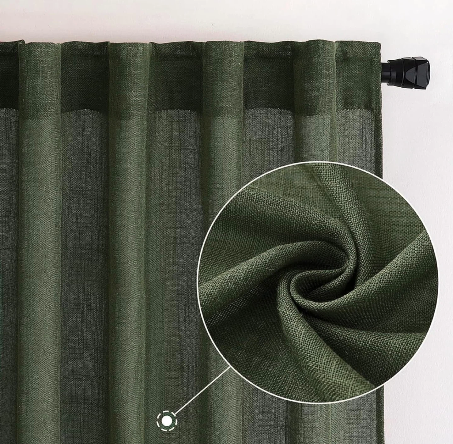 Brand new Olive Green Linen Blend Curtains (2 Panels) - 52"x84" - photo 4