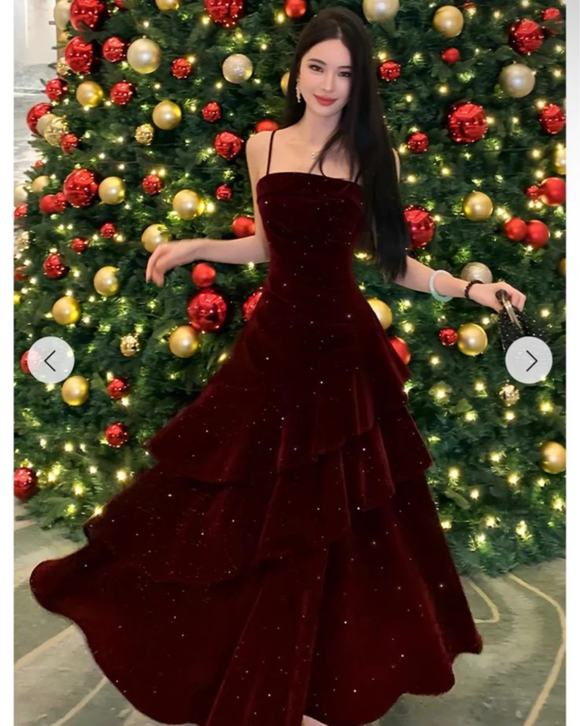 Sparkly Burgundy Velvet Tiered Gown - photo 2