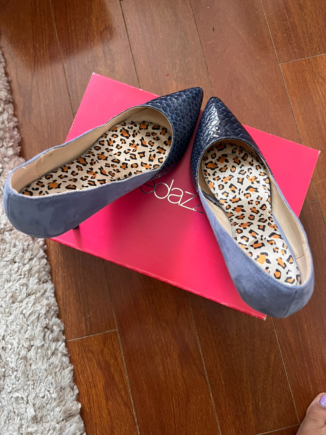 Dazzle Pointed Toe Heels - Blue/Navy Snake Print Size 8
