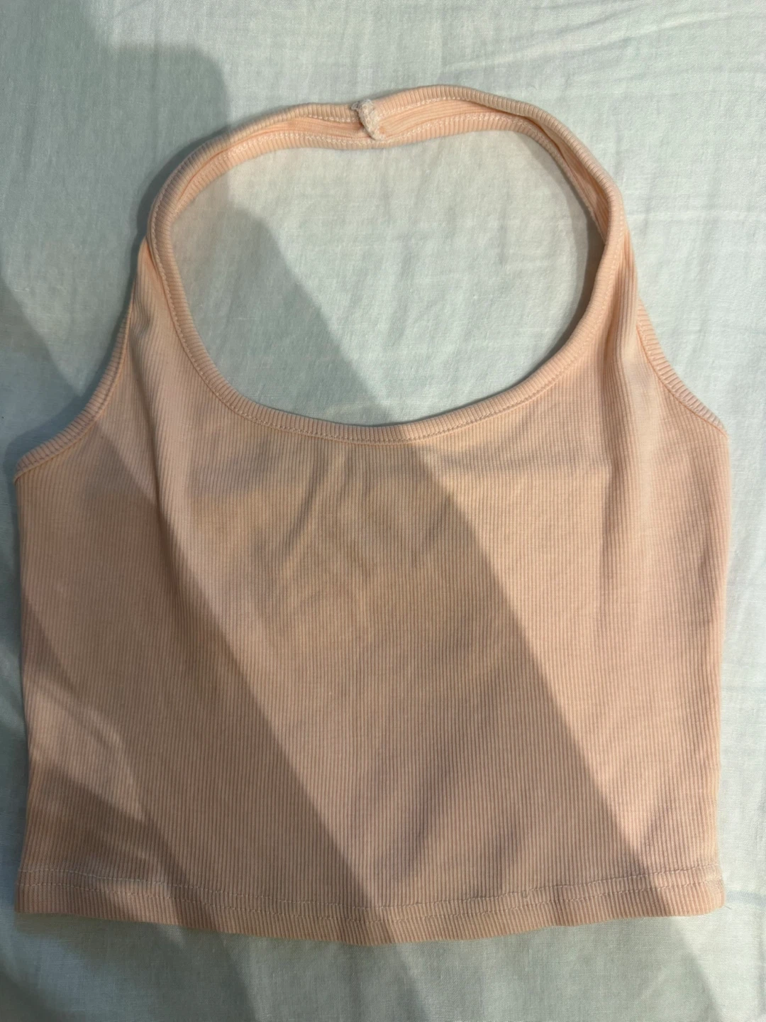 Peach Ribbed Halter Crop Top - S/M
