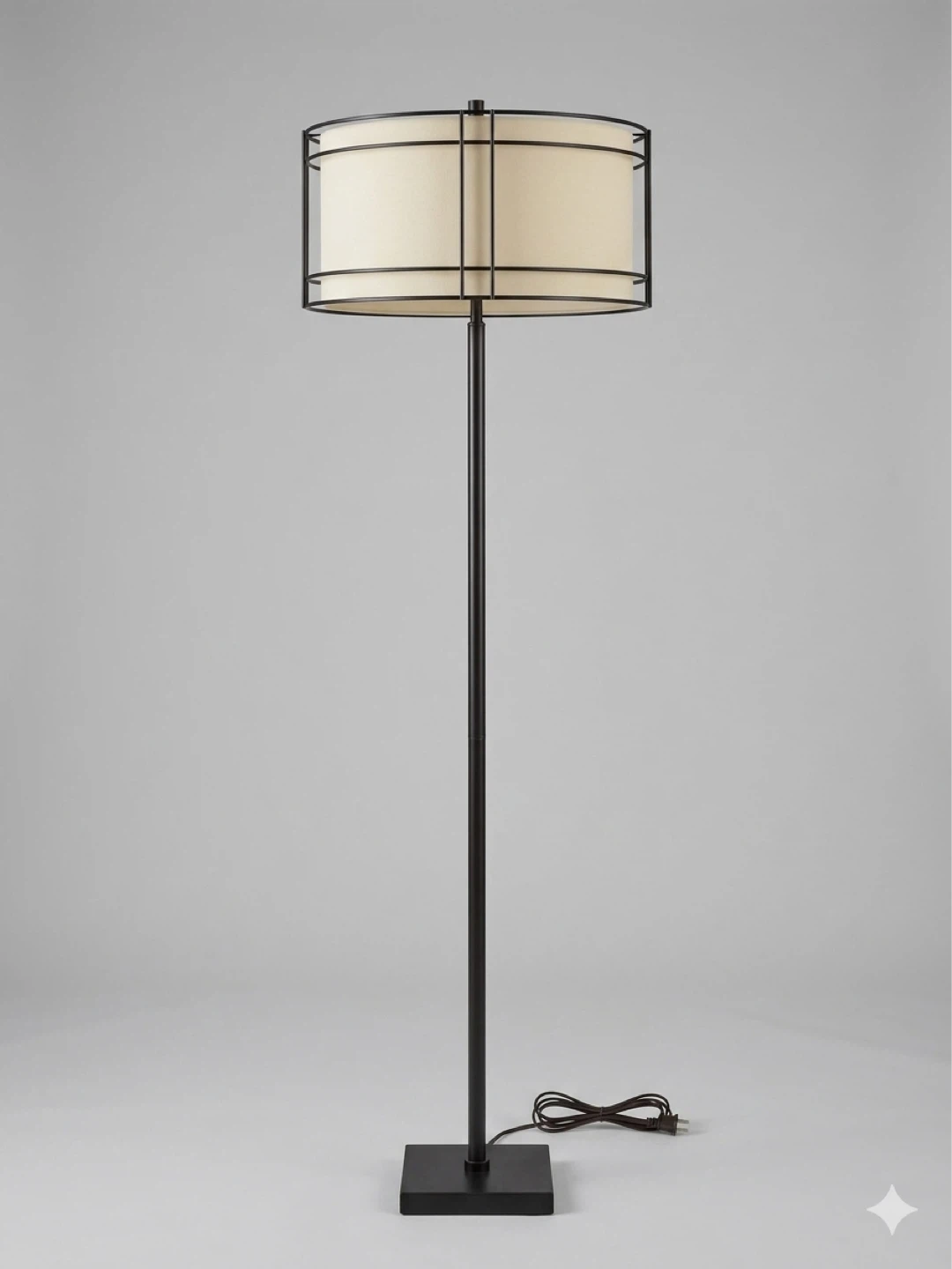 Black Metal Floor Lamp with Cream Drum Shade