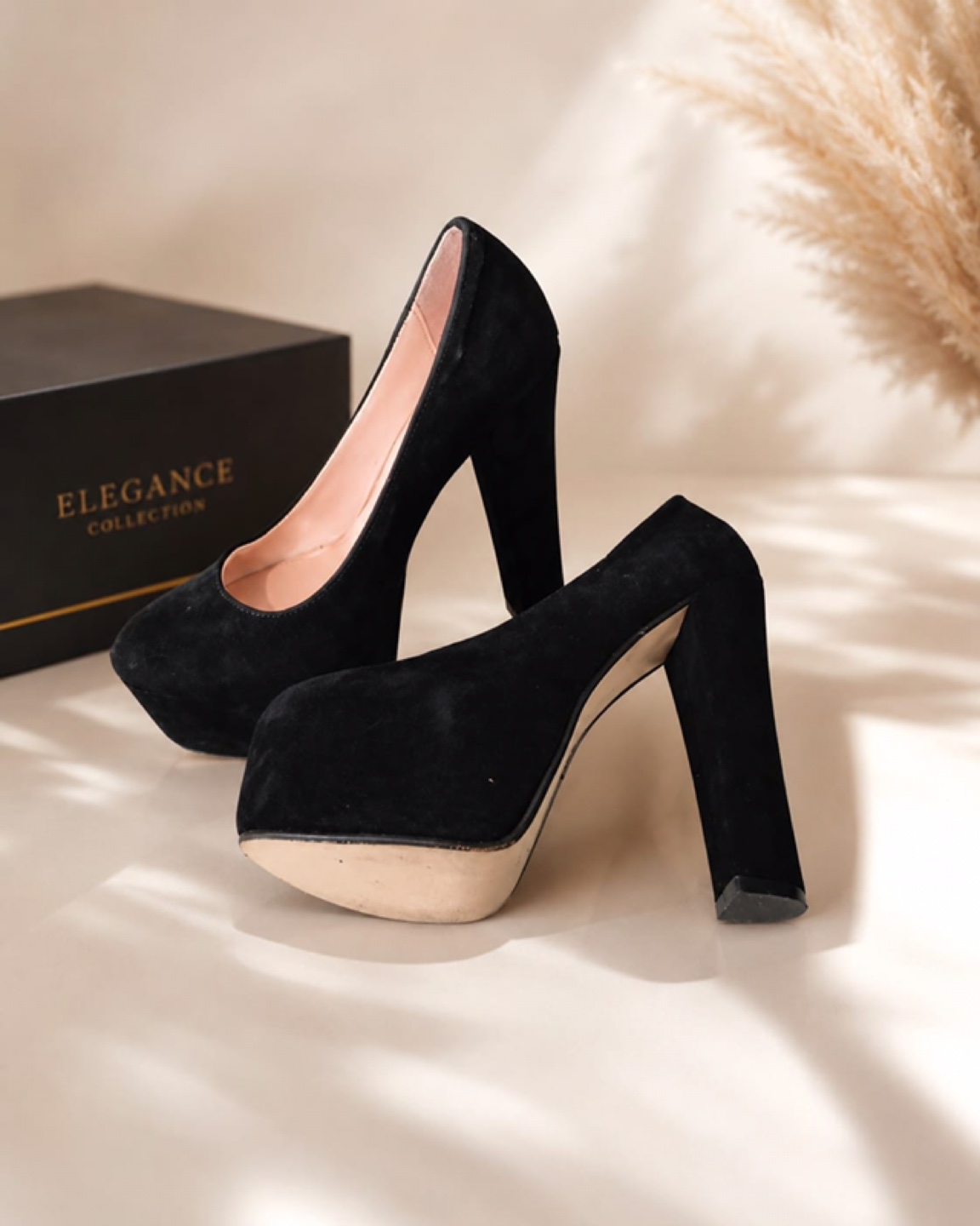 Black Suede Platform Heels - Size 38