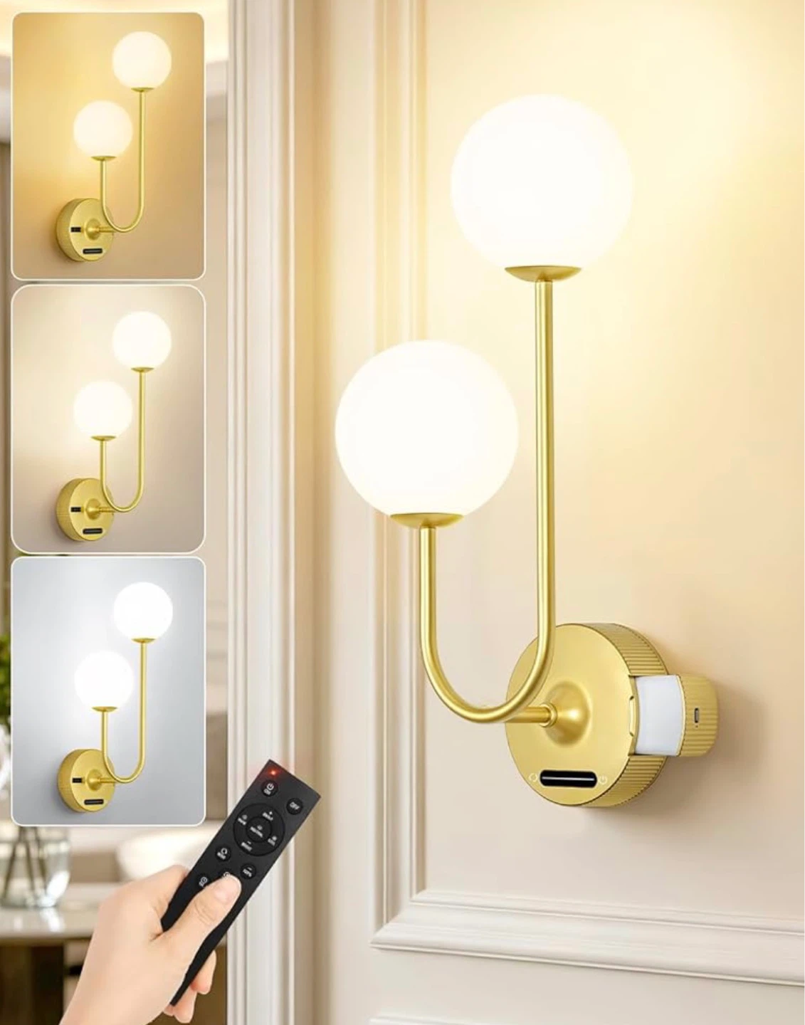 Gold Wall Sconce Set – Battery Operated with Remote (New)