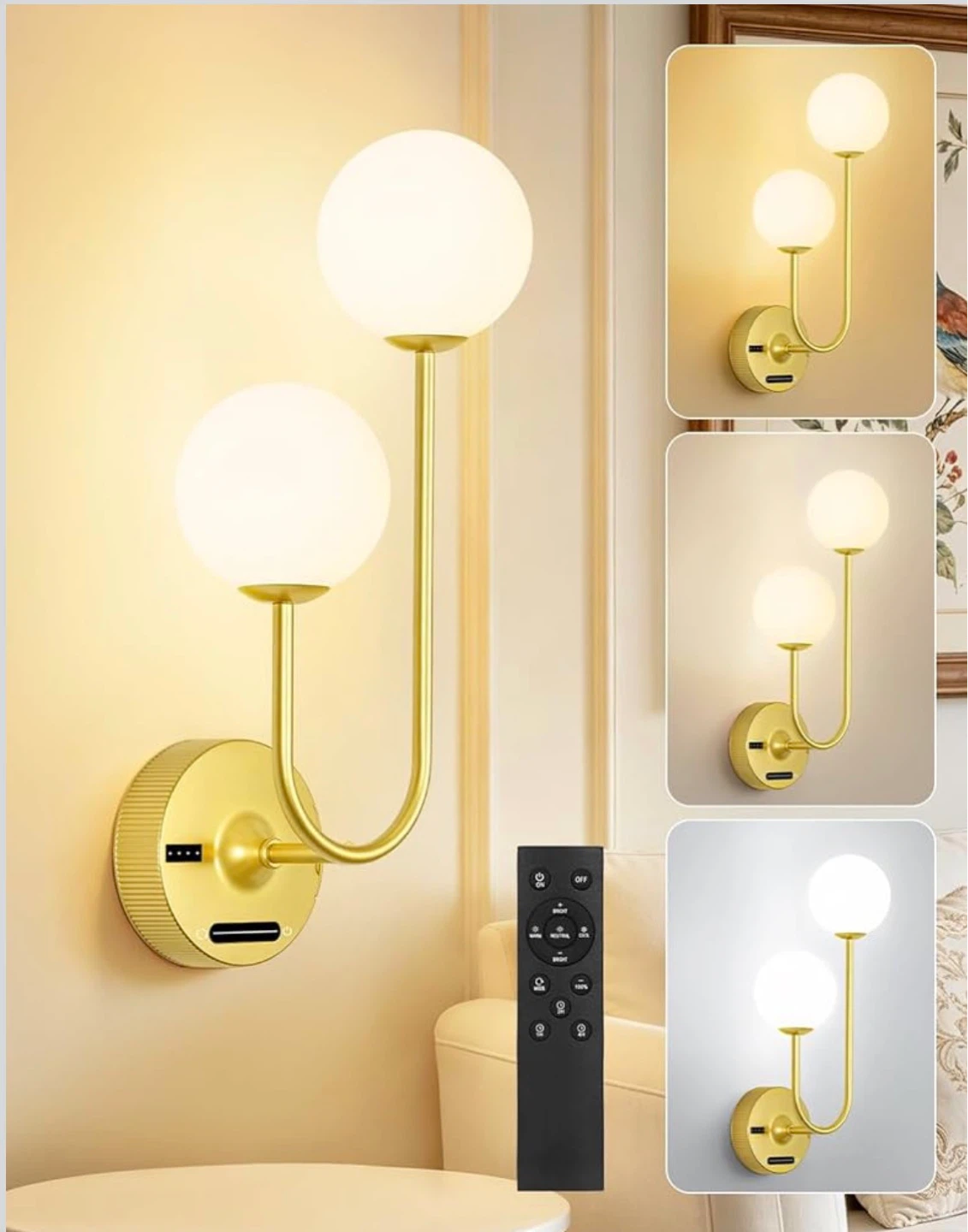 Gold Wall Sconce Set – Battery Operated with Remote (New)