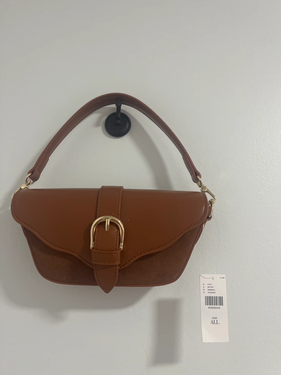 Brown Faux Leather & Suede Shoulder Bag