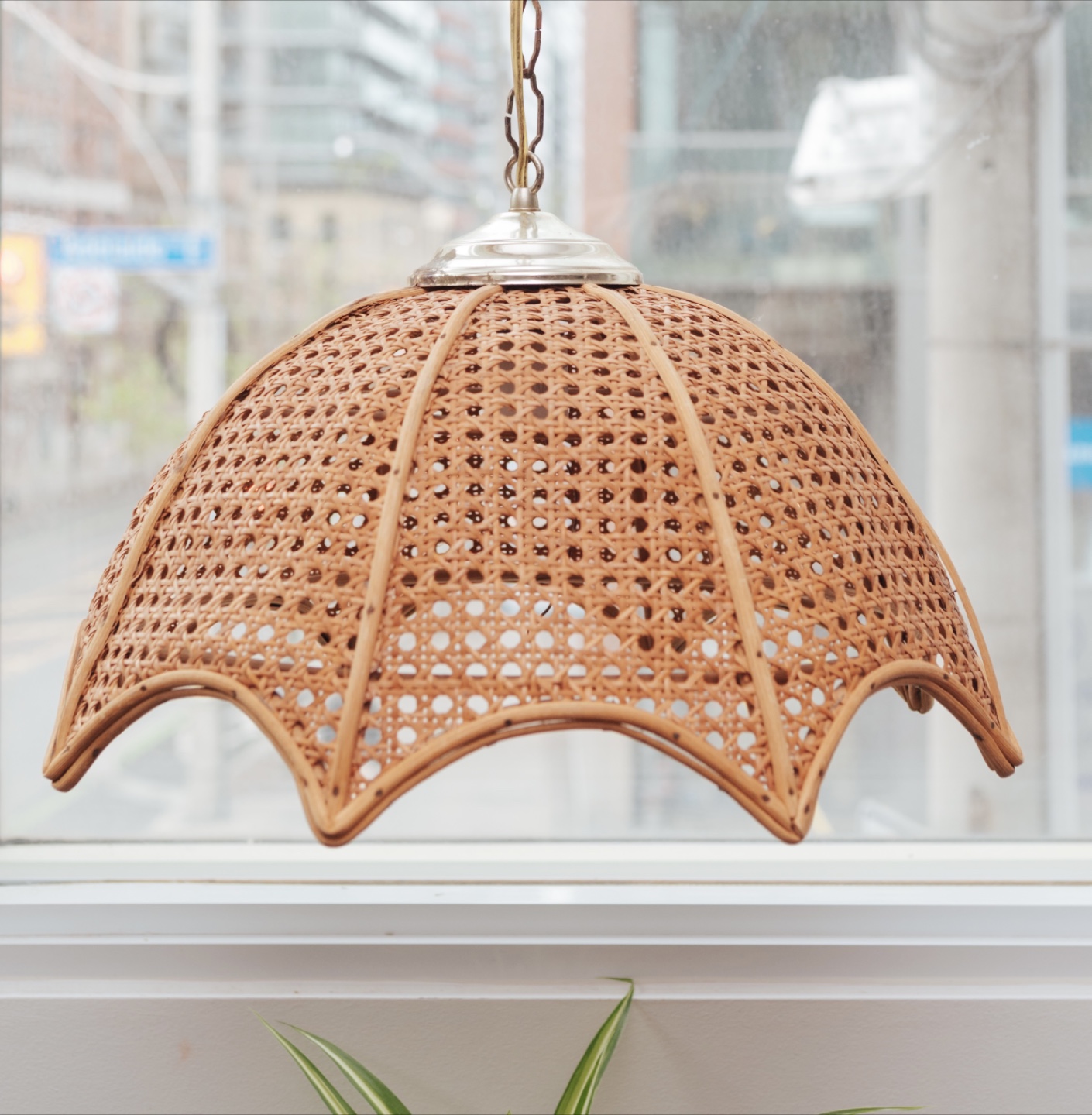 1970s California Sumroom Cane Swag Lamp
