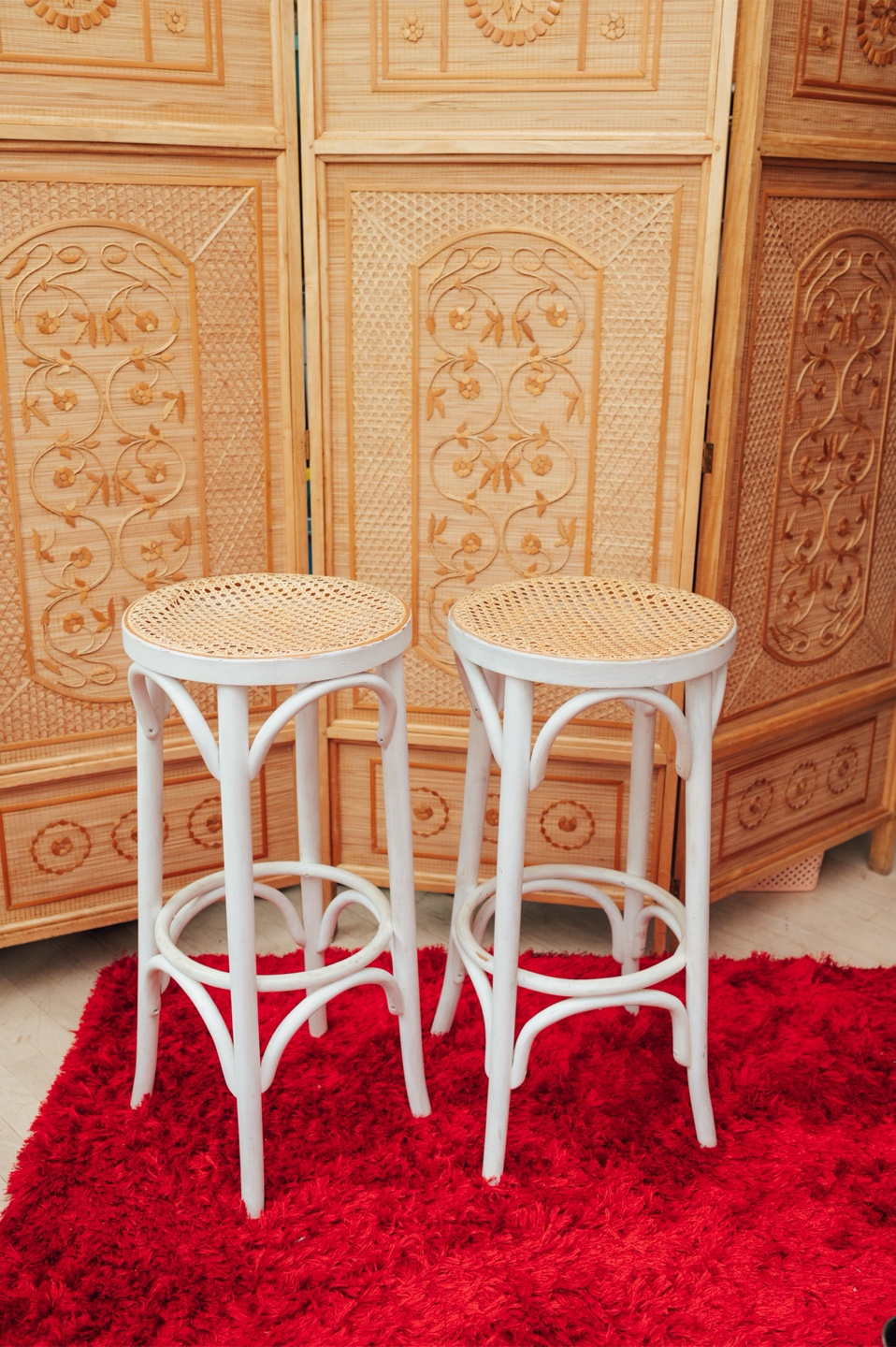 Bentwood Cane Bar Stools — Pair