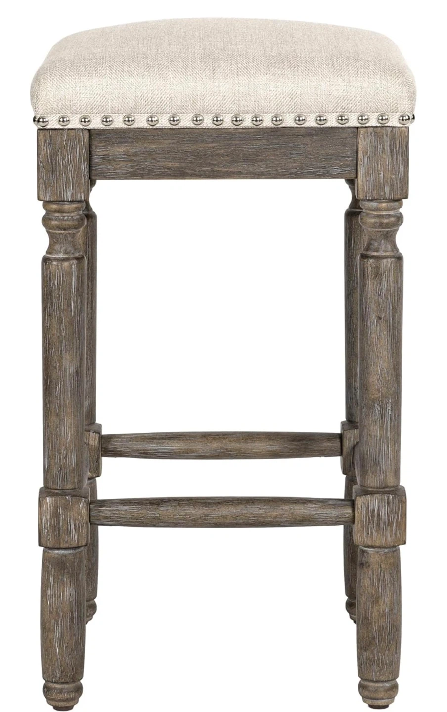 Set of 2 Rustic Wood Bar Stools with Upholstered Seat - photo 4