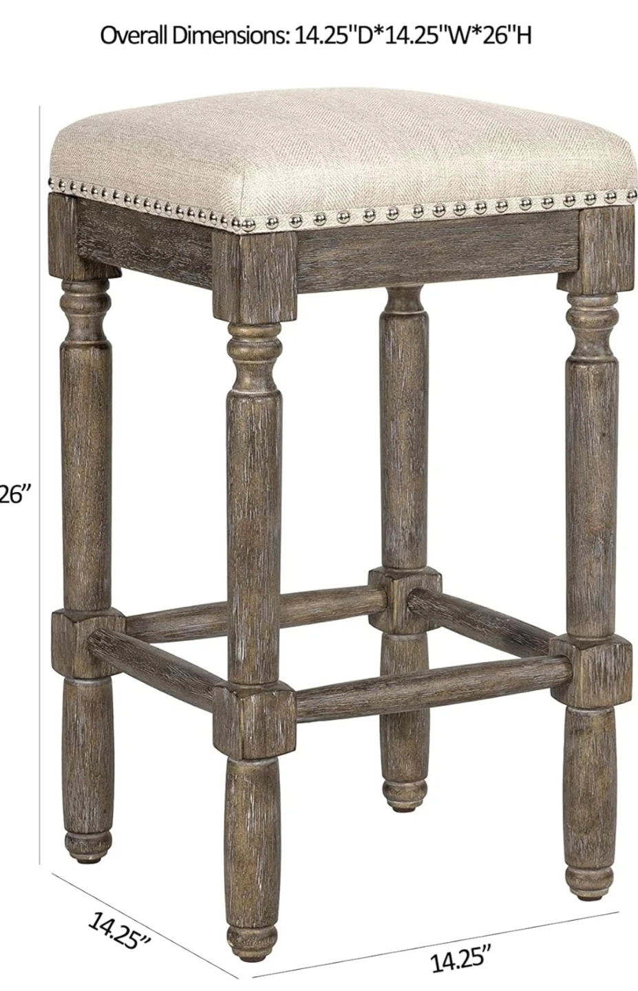 Set of 2 Rustic Wood Bar Stools with Upholstered Seat - photo 3