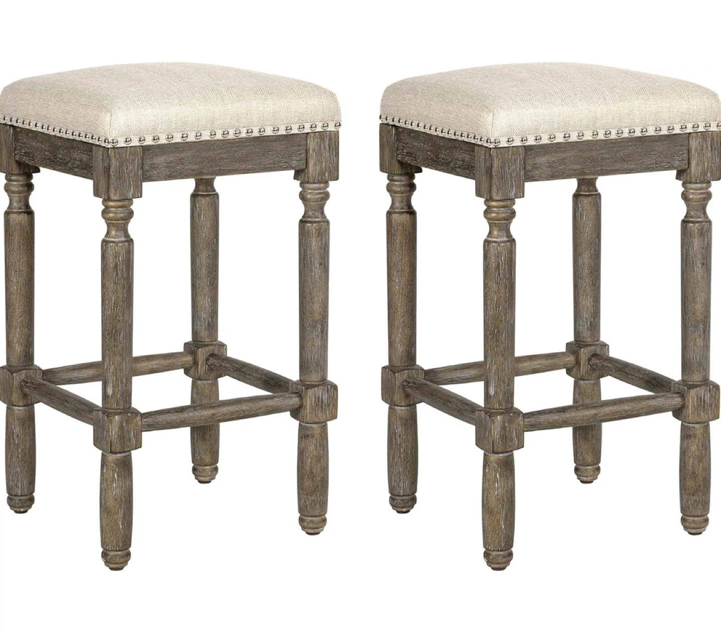 Set of 2 Rustic Wood Bar Stools with Upholstered Seat - photo 2