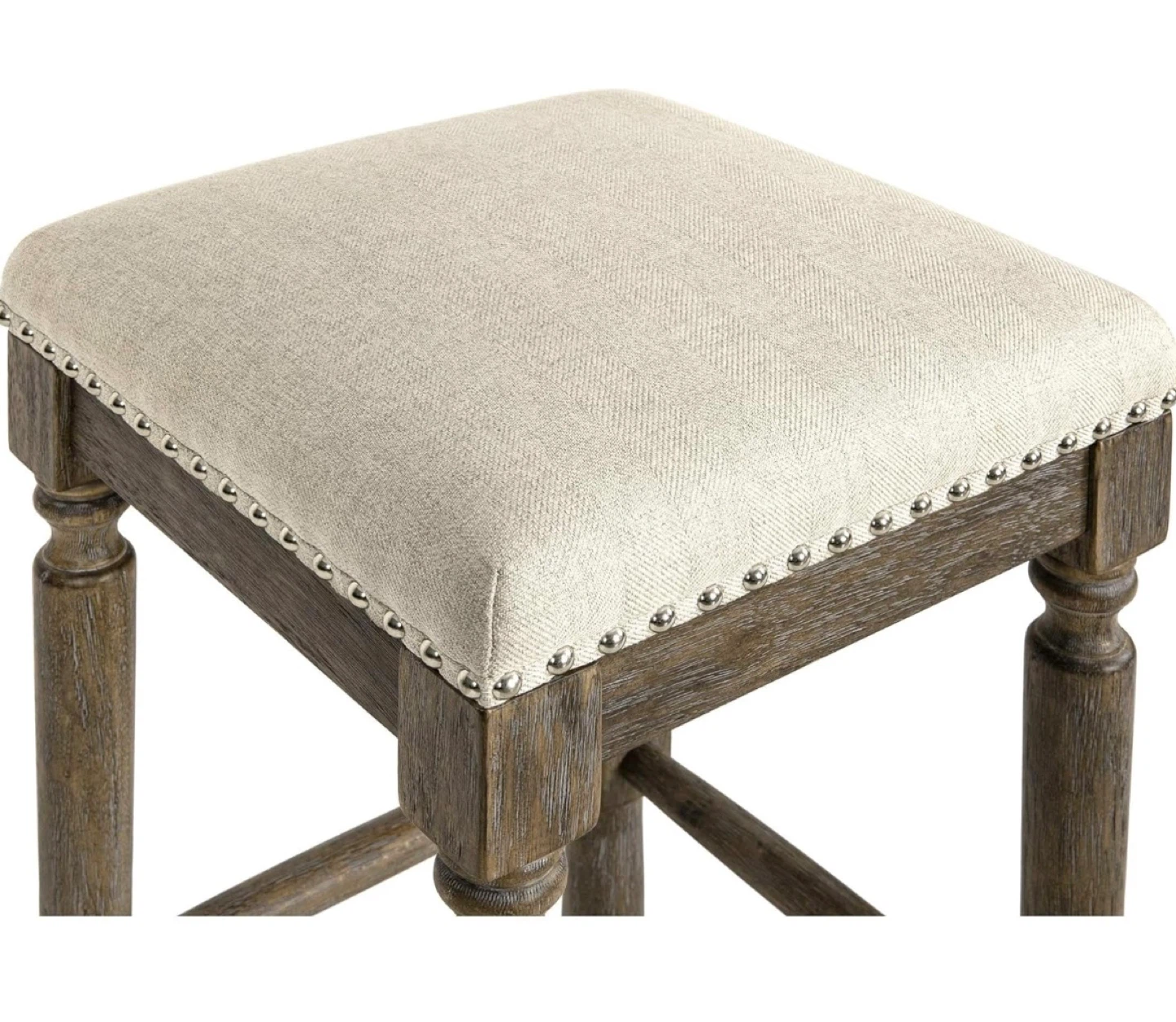 Set of 2 Rustic Wood Bar Stools with Upholstered Seat - photo 5