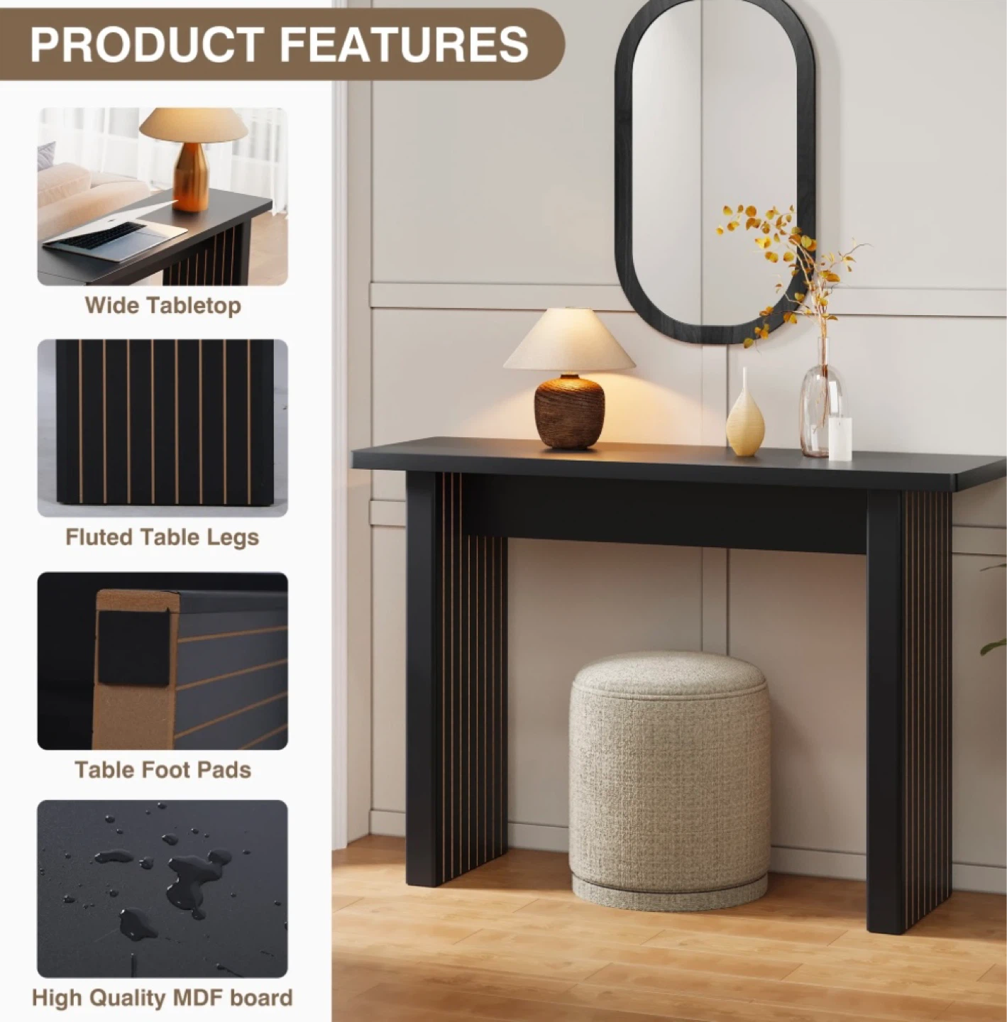 New in Box  Fluted Entryway Console Table, Black - photo 2