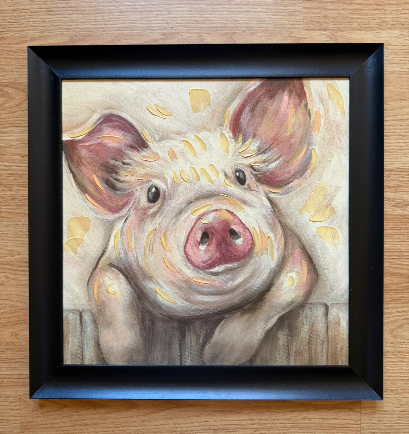 Framed Oil Painting of a Pig