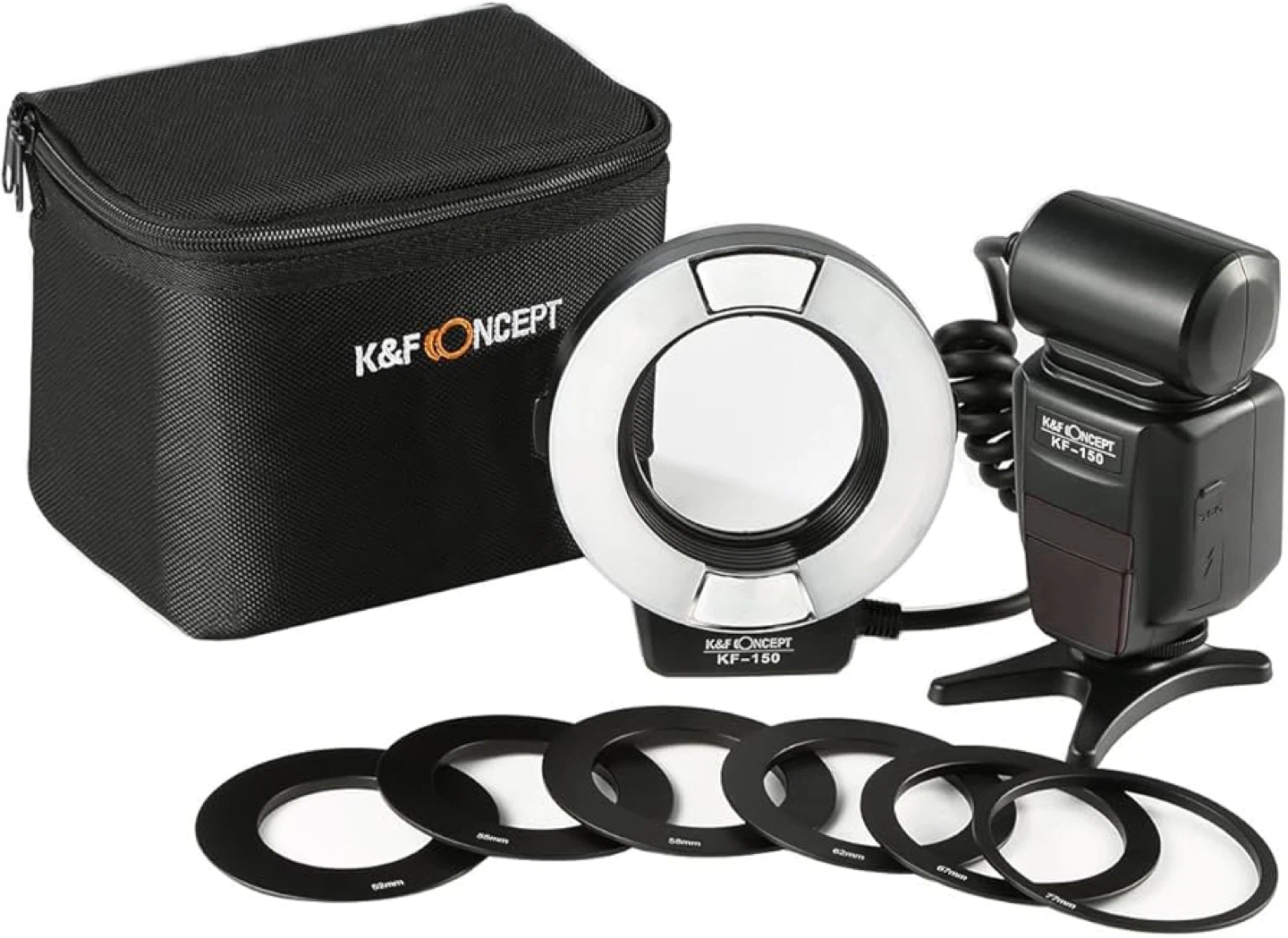 K&F Concept KF-150 Macro Ring Flash Kit with Adapters and Case