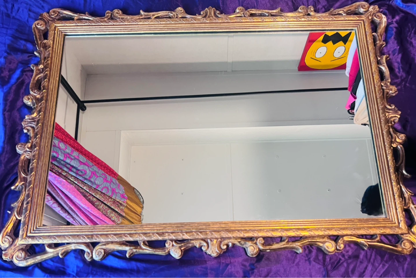 STUNNING Vintage Peacock Mirror – Large Ornate Gold Wood Frame