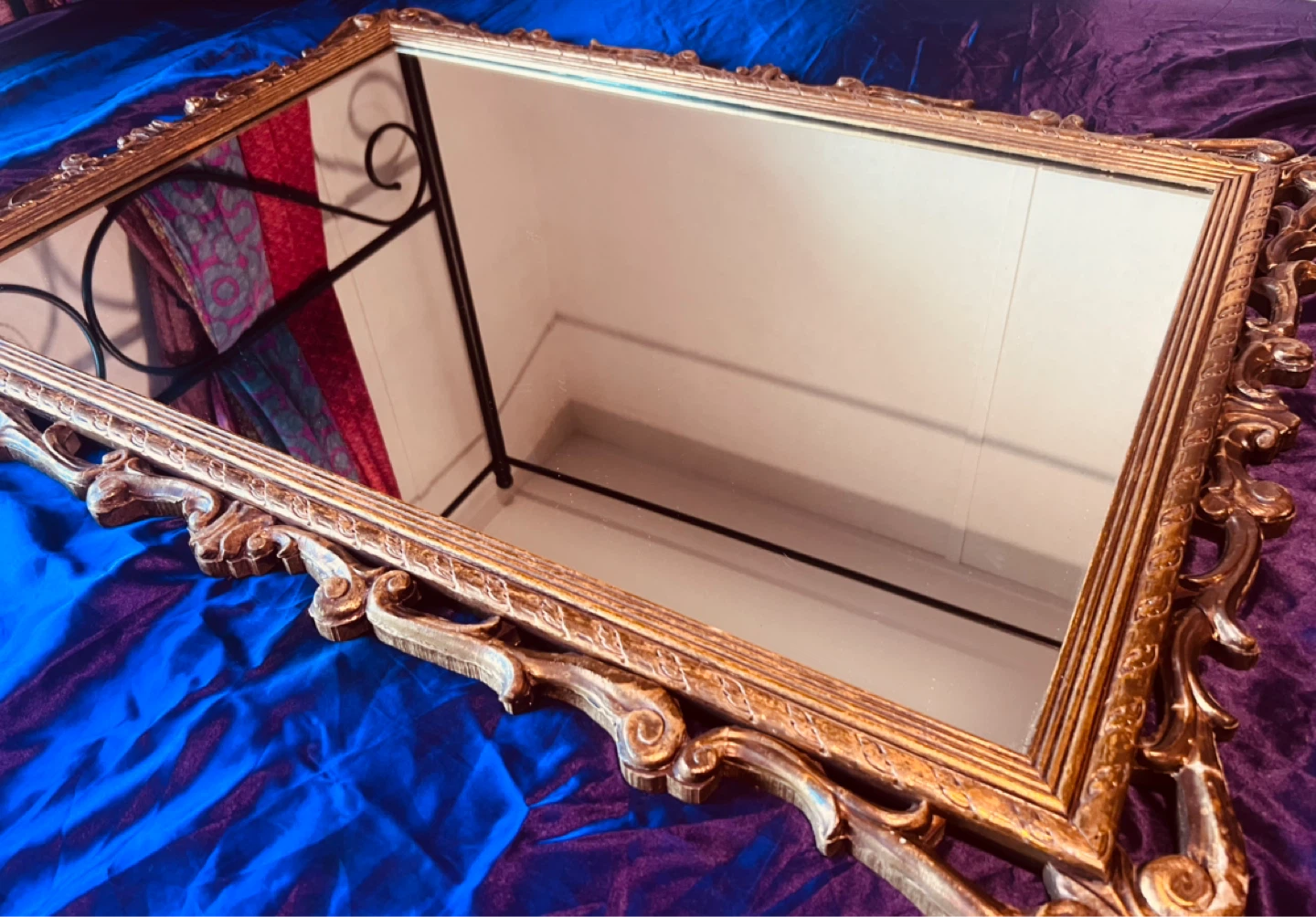 STUNNING Vintage Peacock Mirror – Large Ornate Gold Wood Frame - photo 2