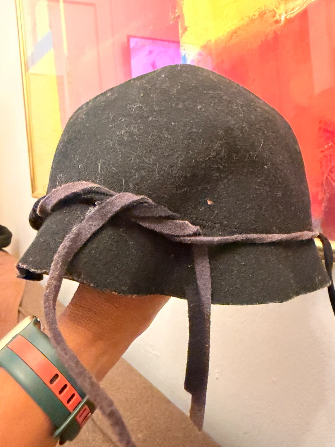Olive Branch by Frank Olive black felt hat with tie strings