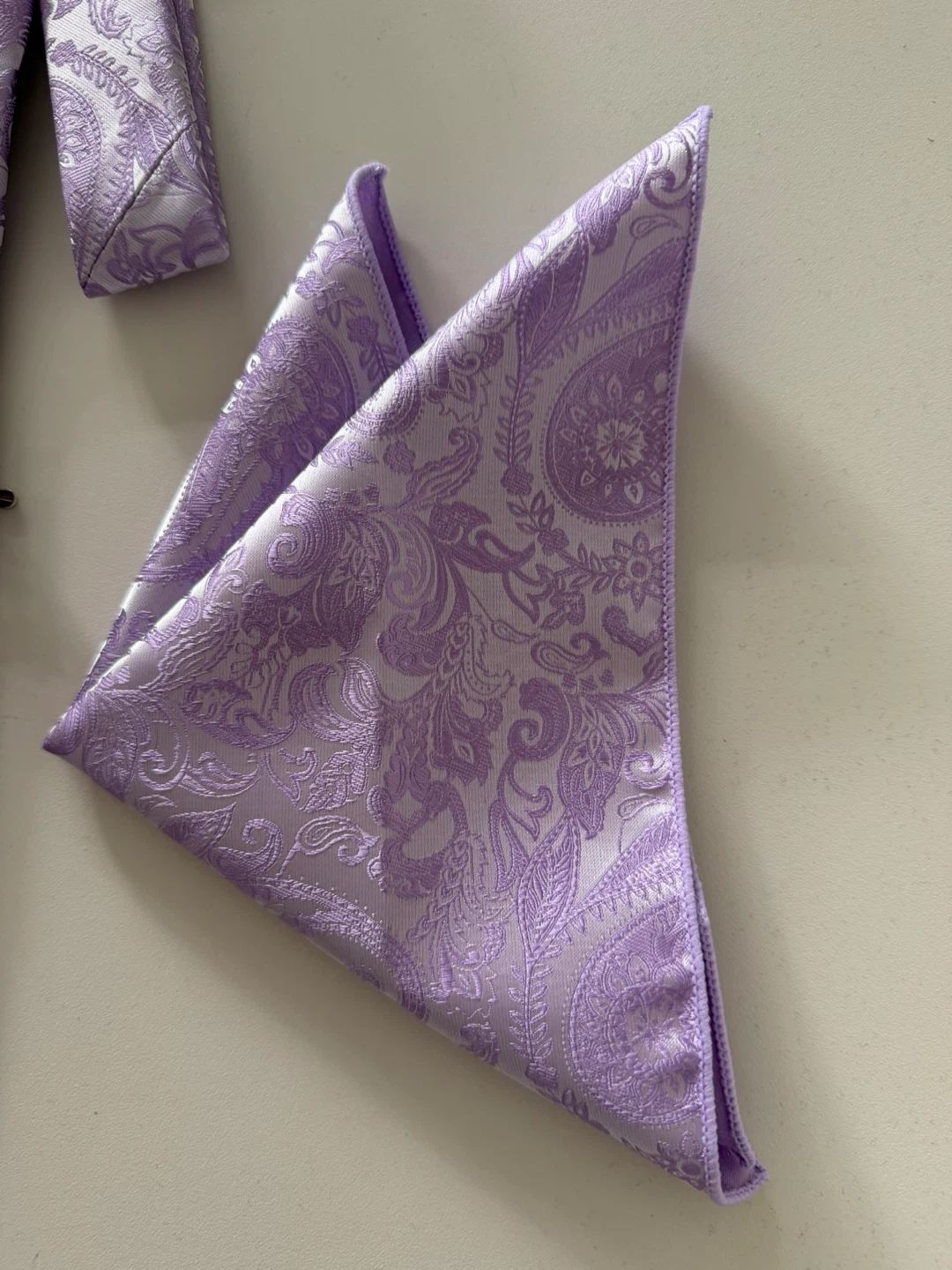 Lavender Paisley Silk Tie and Pocket Square Set with Tie Clip - photo 3