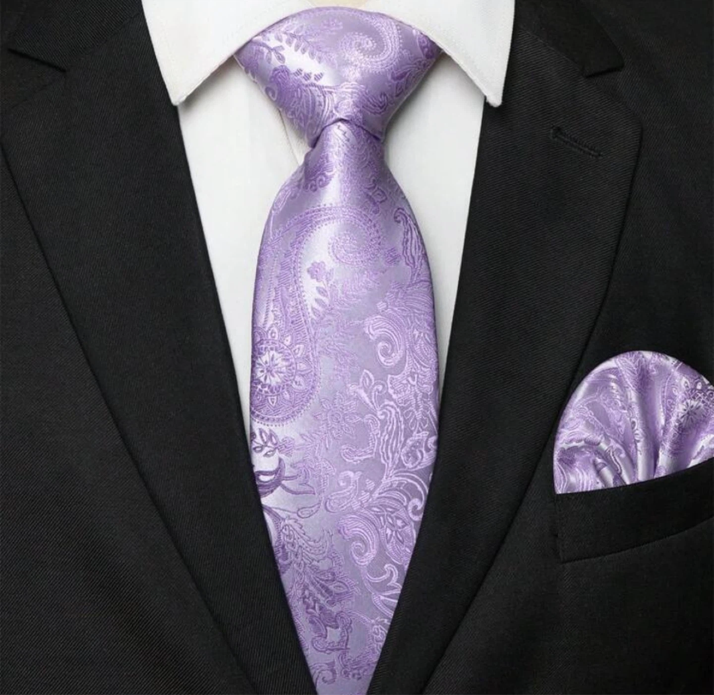 Lavender Paisley Silk Tie and Pocket Square Set with Tie Clip - photo 5