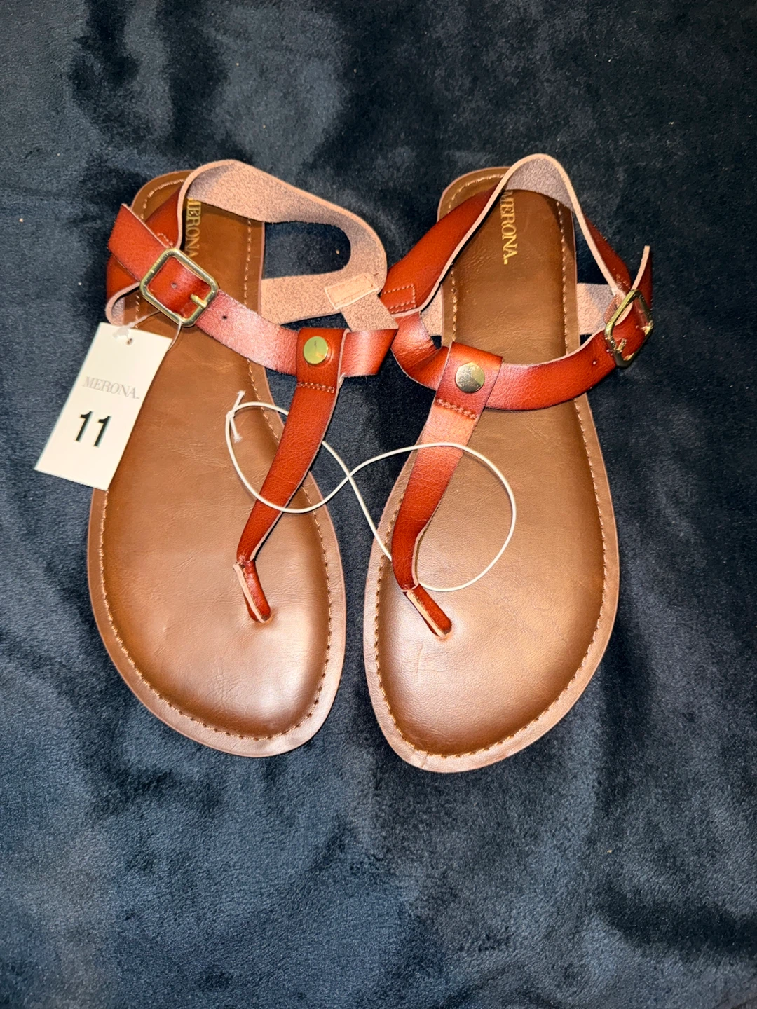 Merona Women's Brown Leather Ankle Strap Flat Sandals Size 11