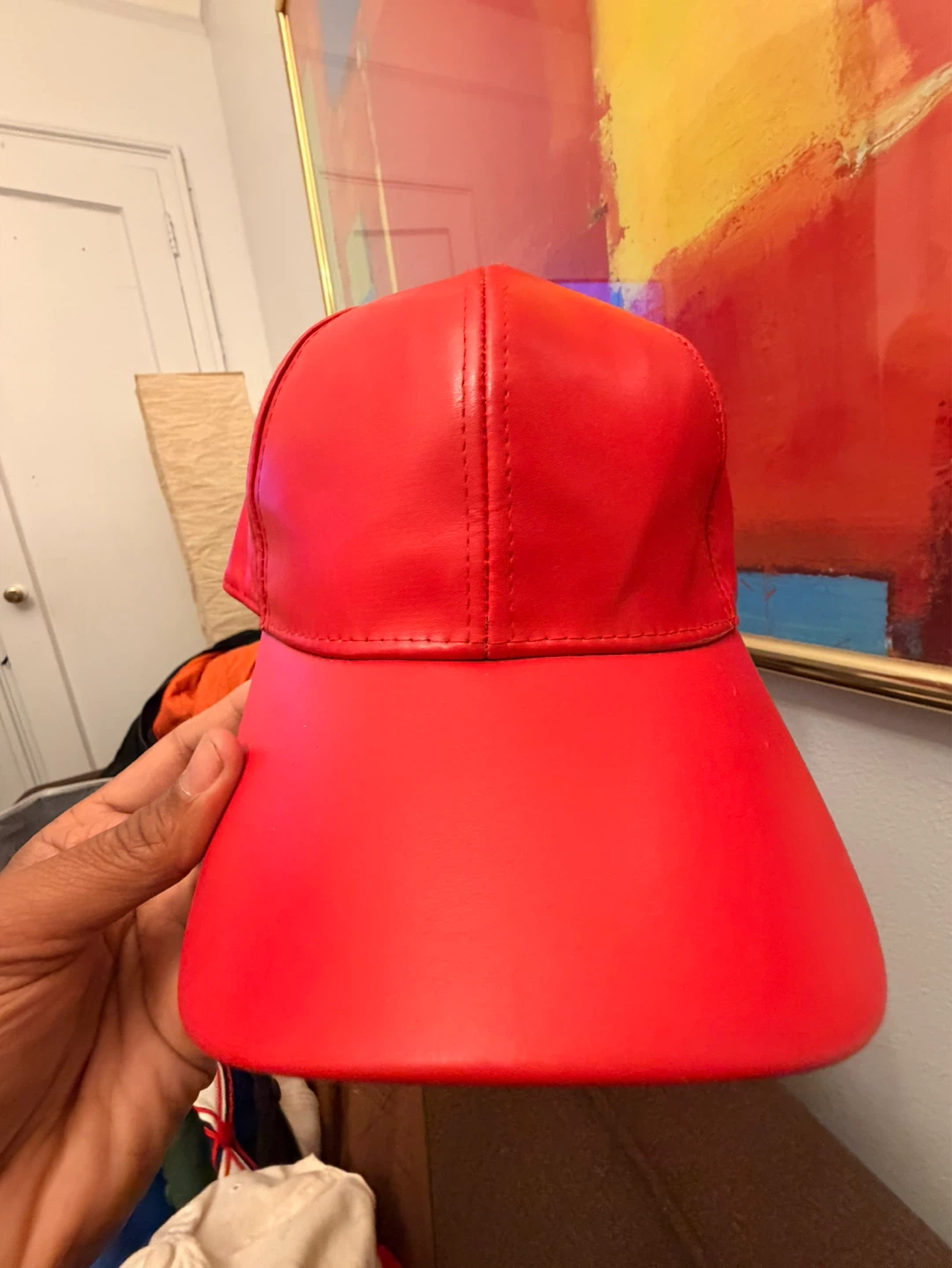 Red Faux Leather Baseball Cap - photo 4