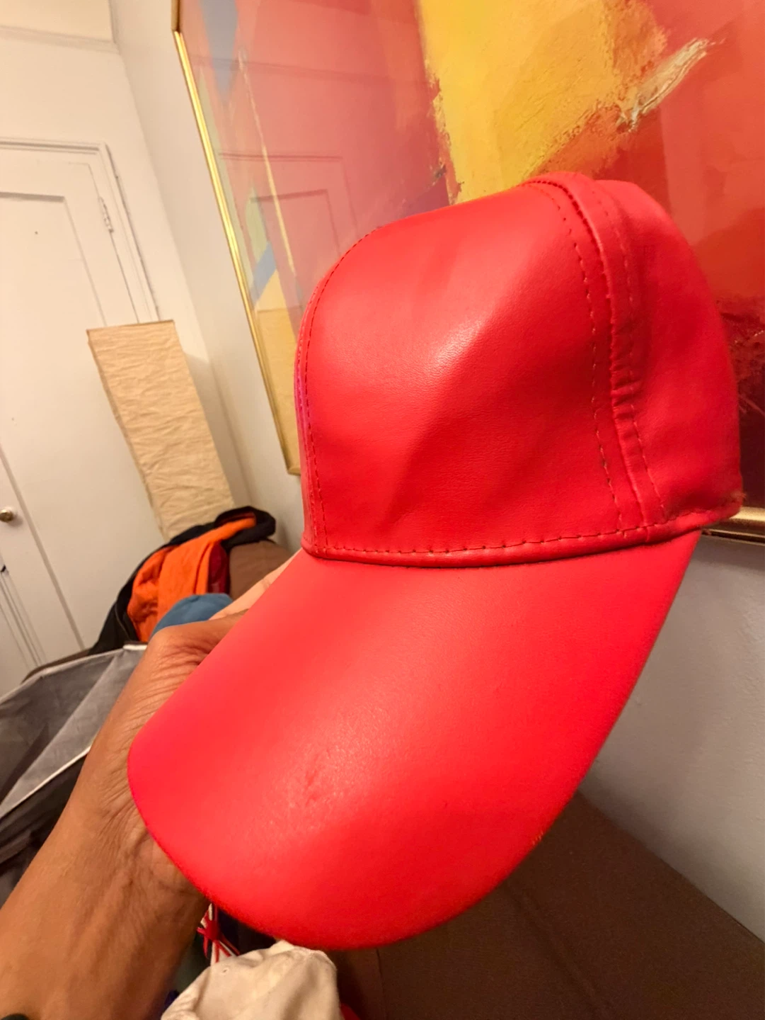 Red Faux Leather Baseball Cap - photo 3