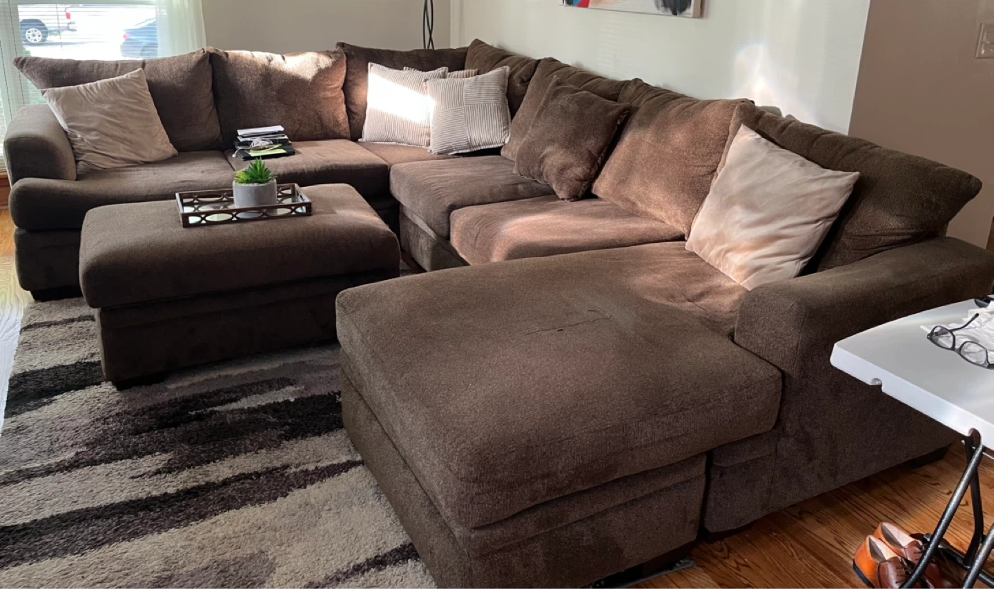 Brown Sectional Couch with Ottoman