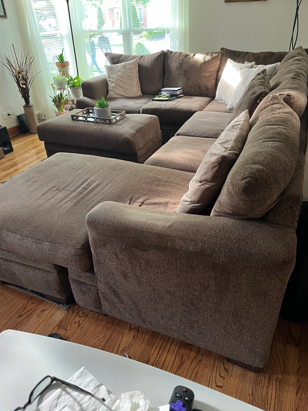 Brown Sectional Couch with Ottoman - photo 2