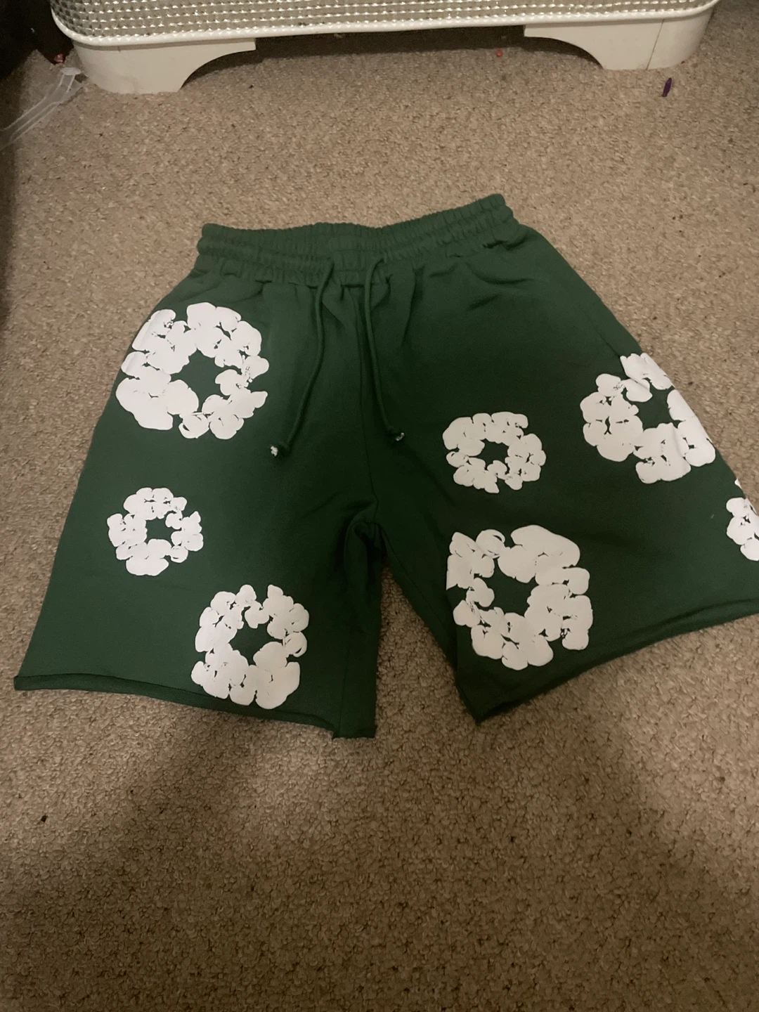 Green Denim Tears Shorts with Floral Print